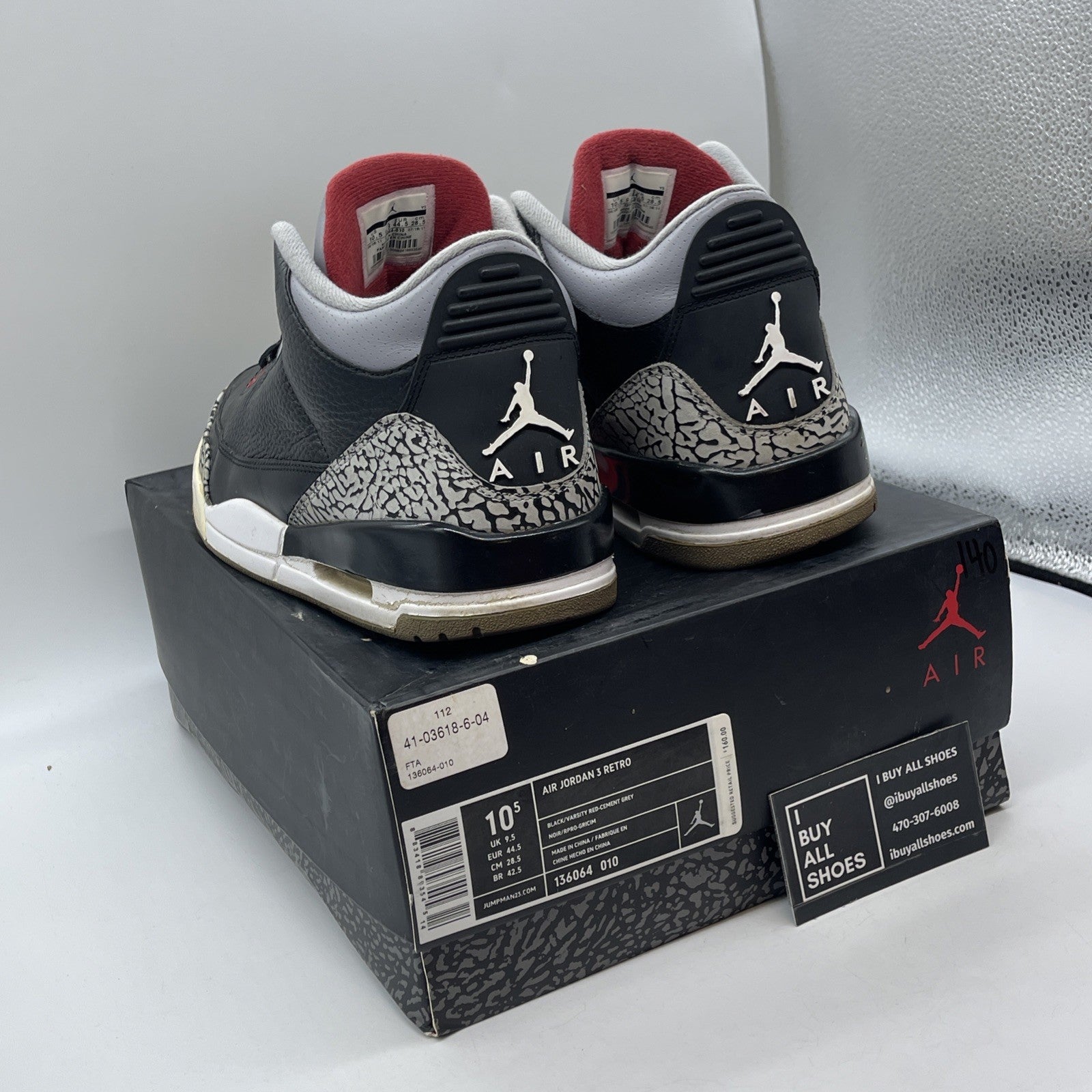 Size 10.5 - Jordan 3 Retro release 2011 Black Grey Suede Leather (136064-010)