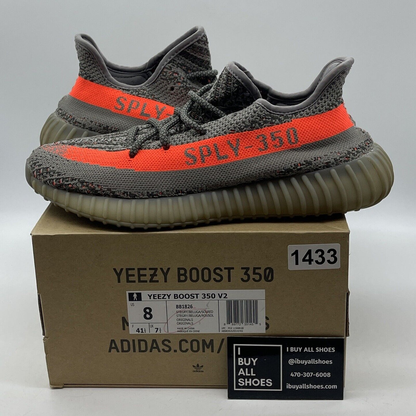 Size 8 - adidas Yeezy Boost 350 V2 Beluga Grey Green Orange Suede (BB1826)