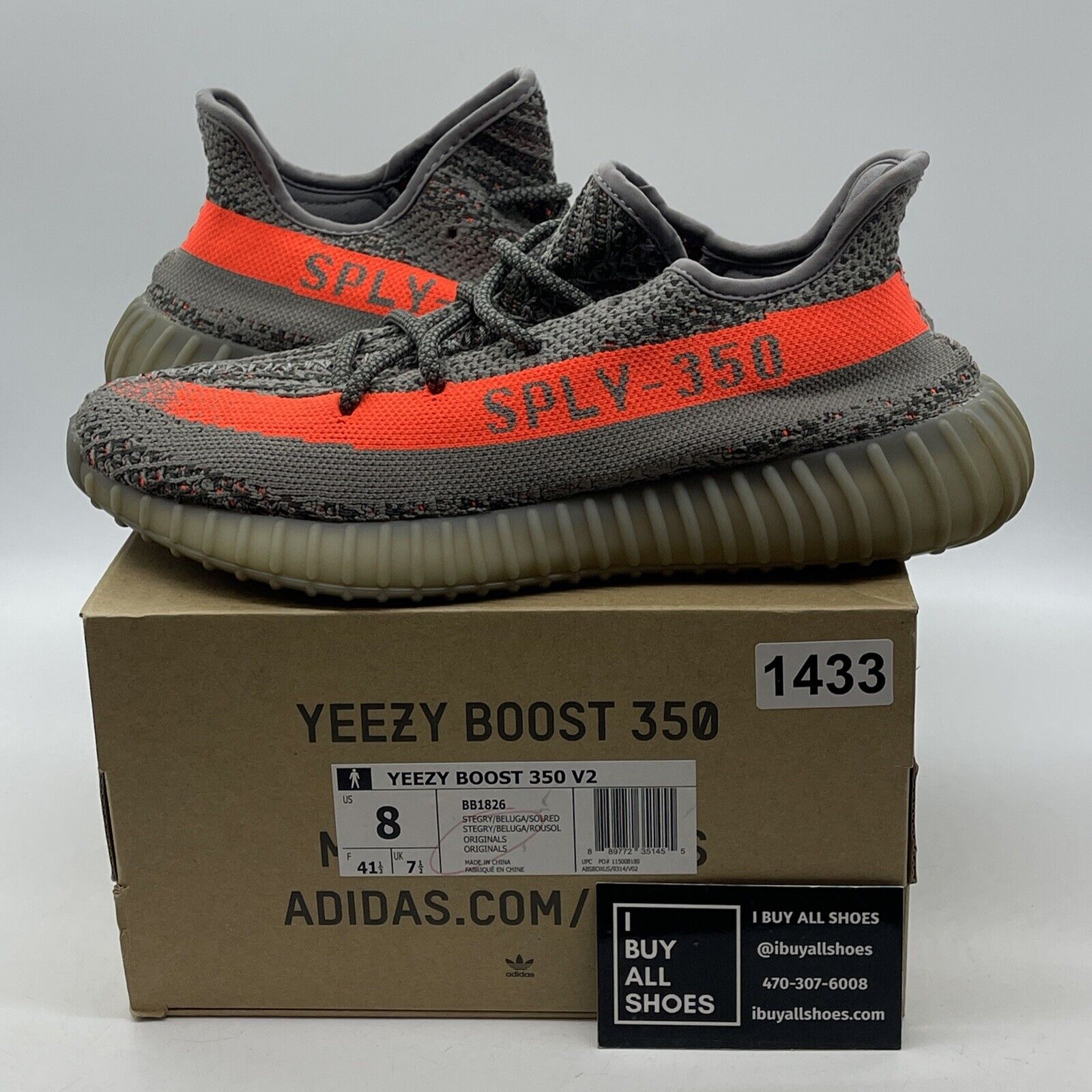Size 8 - adidas Yeezy Boost 350 V2 Beluga Grey Green Orange Suede (BB1826)