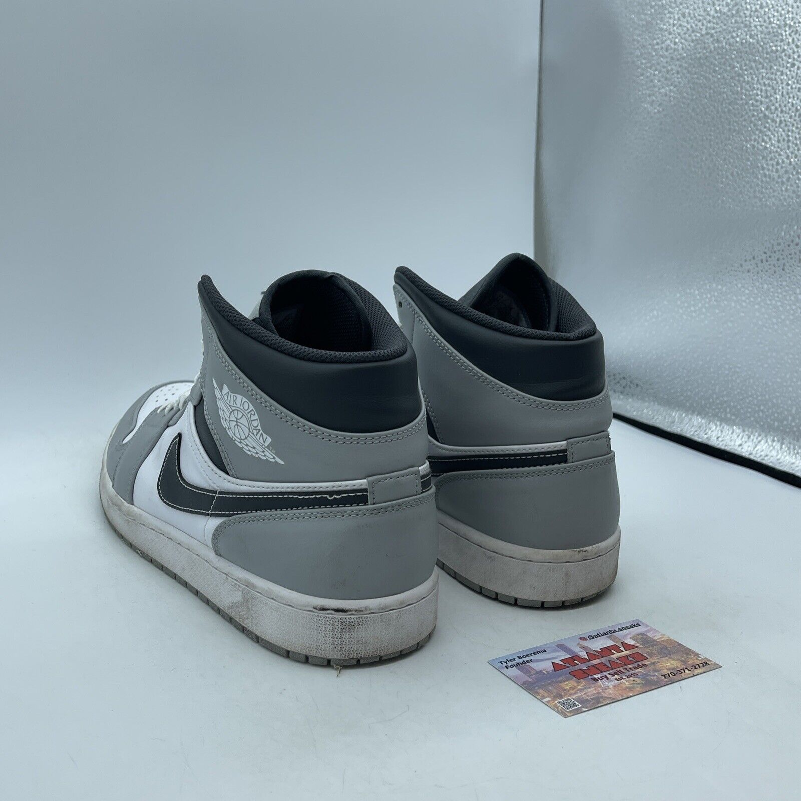 Size 12 - Jordan 1 Mid Light Smoke Grey Black White Leather (554724-078)