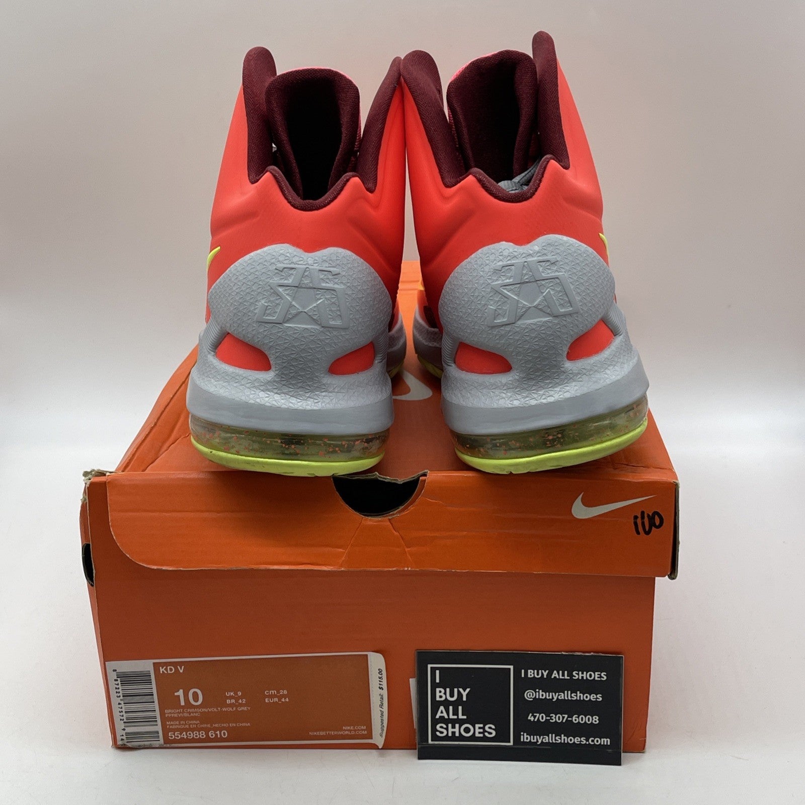 Size 10 - Nike KD 5 DMV Orange Green Leather (554988-610)