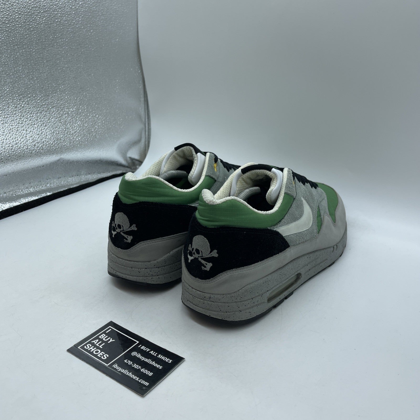 Size 13 - Nike Air Max 1 Skulls Pack - Classic Green Grey Suede (307133-301)