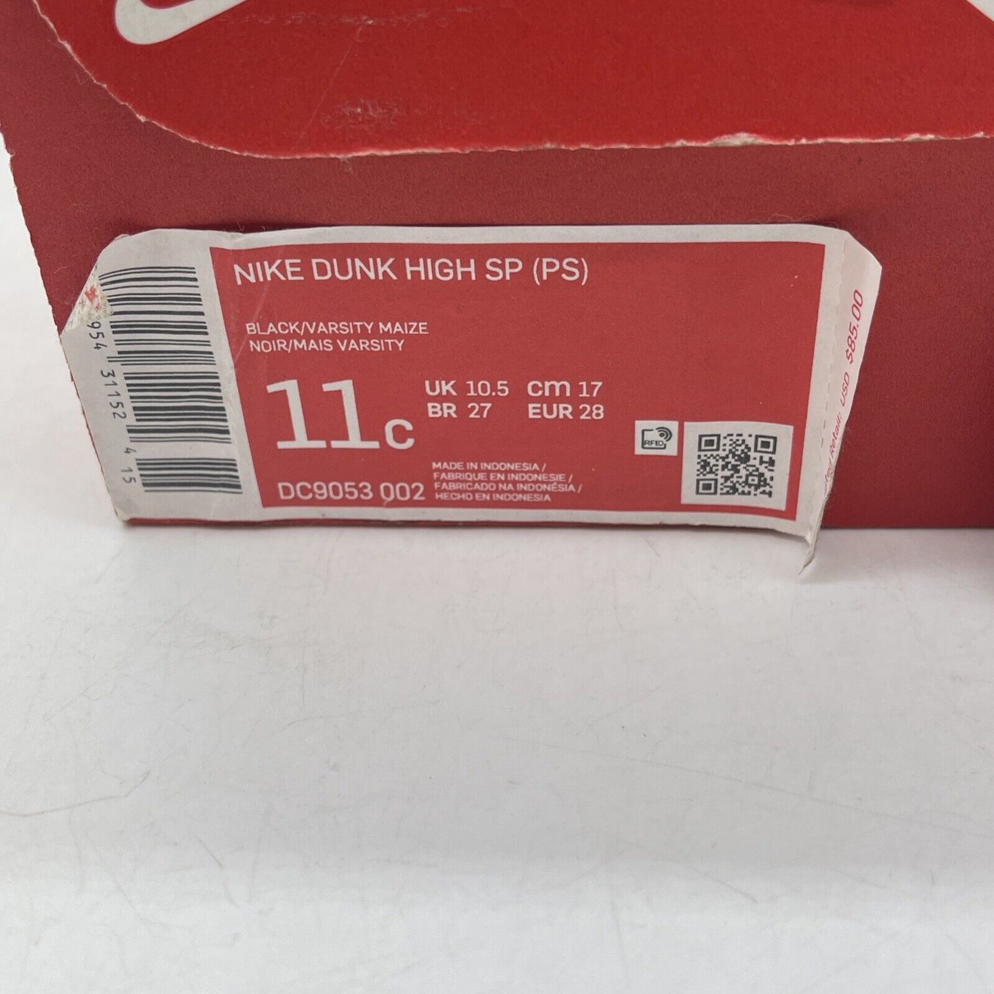 Size 11C - Nike Dunk Lowa Yellow White Black Leather (DC9053-002)