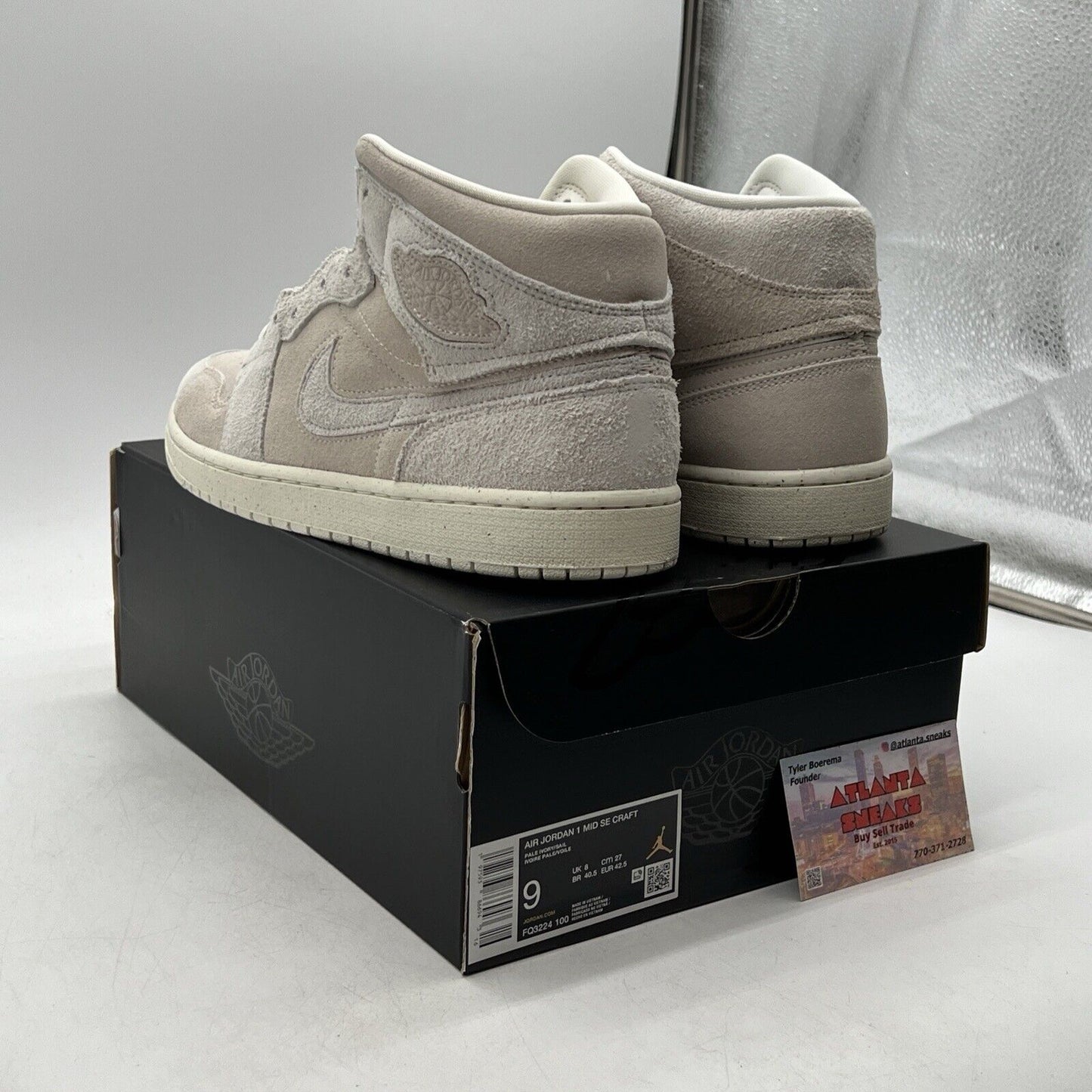 Size 9 - Air Jordan 1 SE Craft Mid Pale Ivory Suede (FQ3224-100).