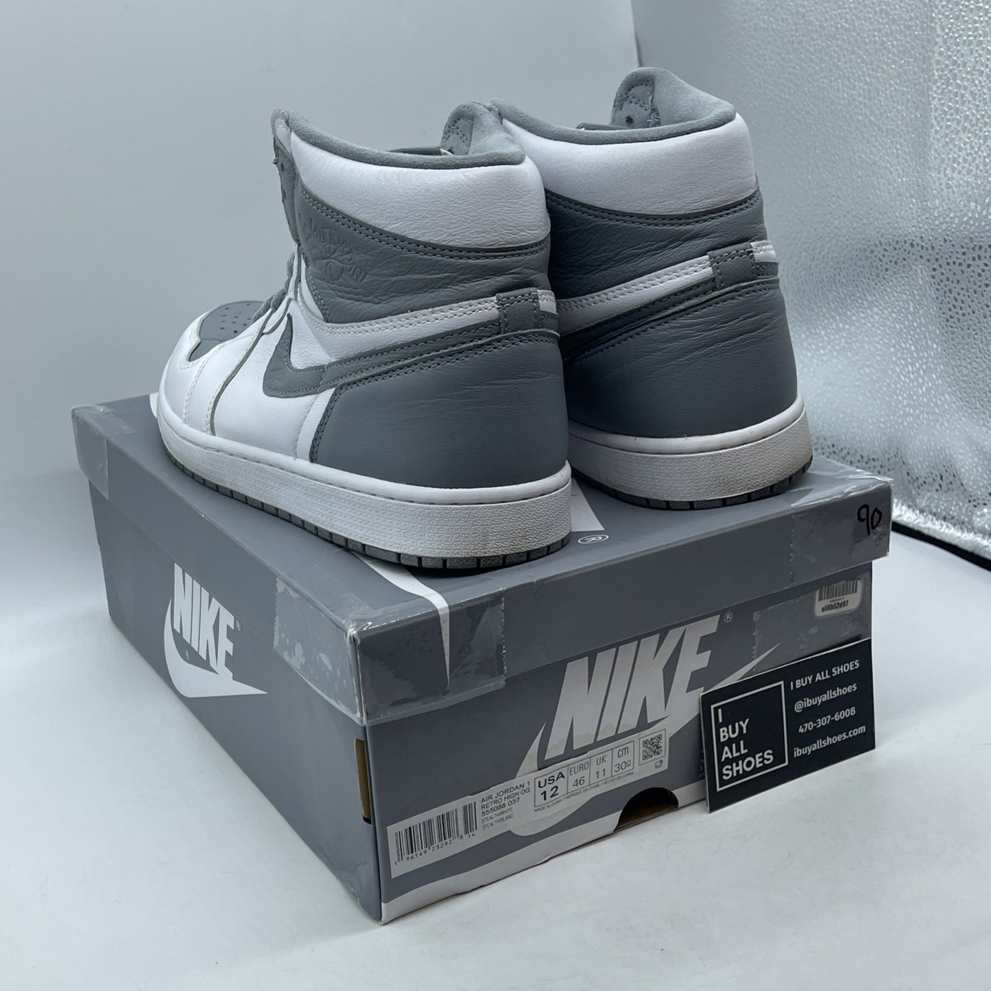 Size 12 - Jordan 1 Retro High OG Stealth Grey White Leather (555088-037)