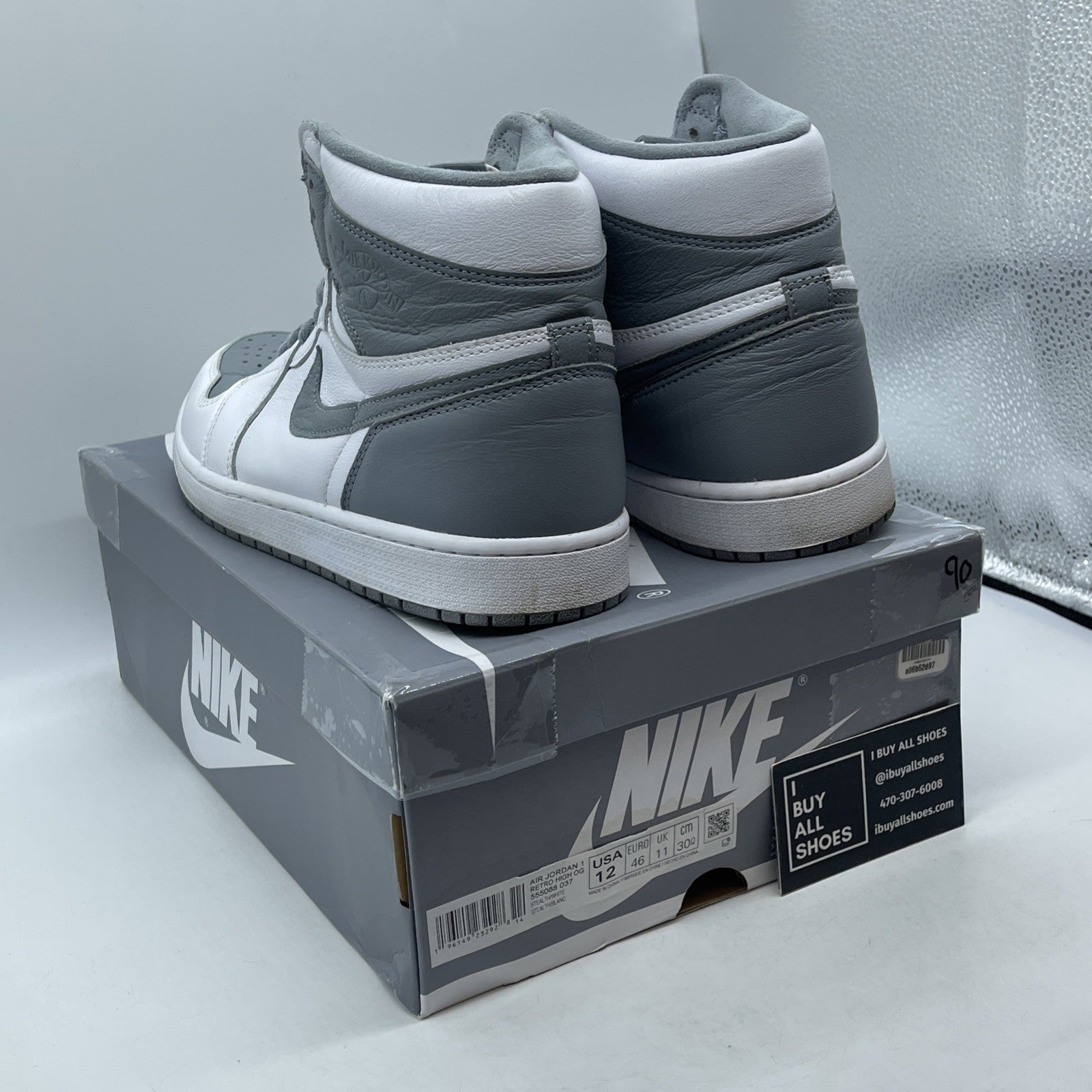 Size 12 - Jordan 1 Retro High OG Stealth Grey White Leather (555088-037)