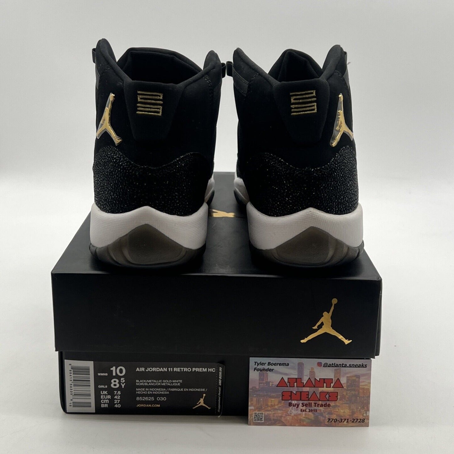 Size 8.5Y -Nike Air Jordan 11 XI Retro Premium 'Heiress' Black Gold (852625-030)