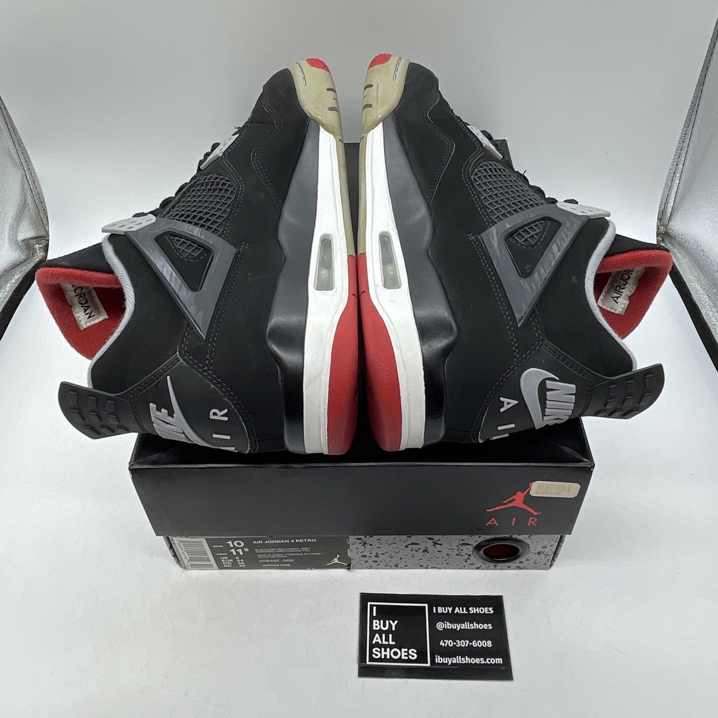 Size 10 - Jordan 4 Retro OG Mid Bred 2019 Black Grey Red Suede (308497-060)