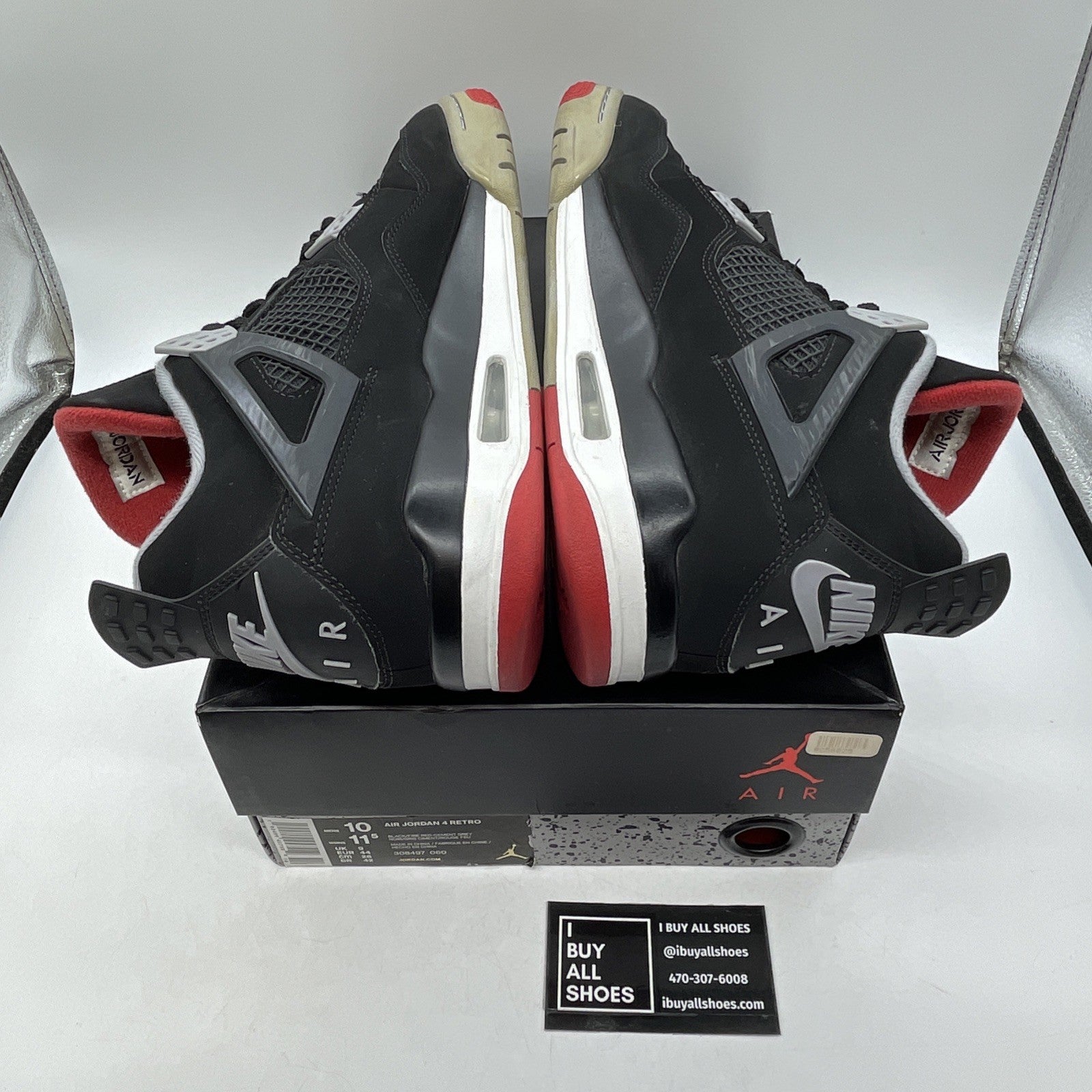 Size 10 - Jordan 4 Retro OG Mid Bred 2019 Black Grey Red Suede (308497-060)