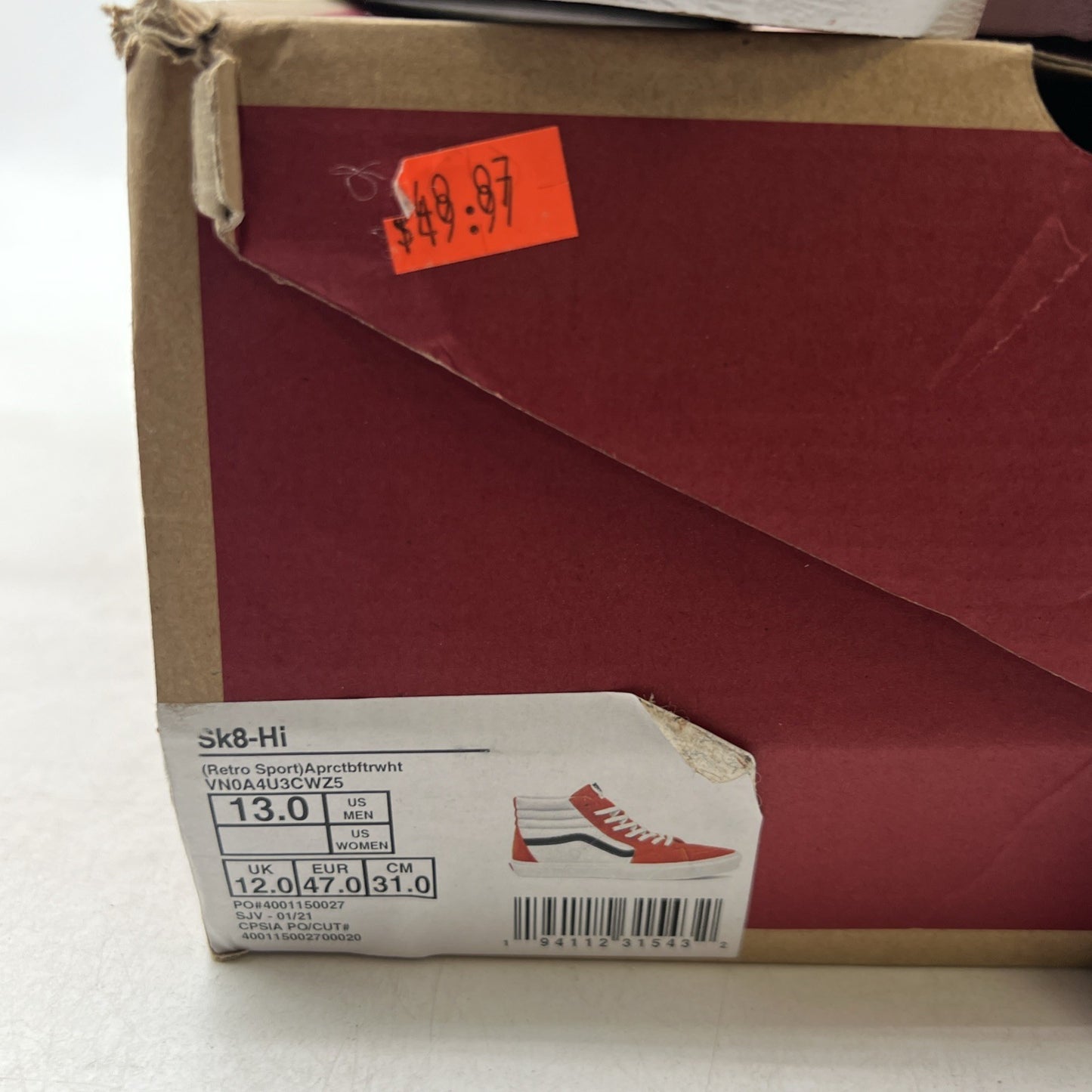 Size 13 - Vans Sk8- High Retro Sport - Apricot Buff (VN0A4U3CWZ5)