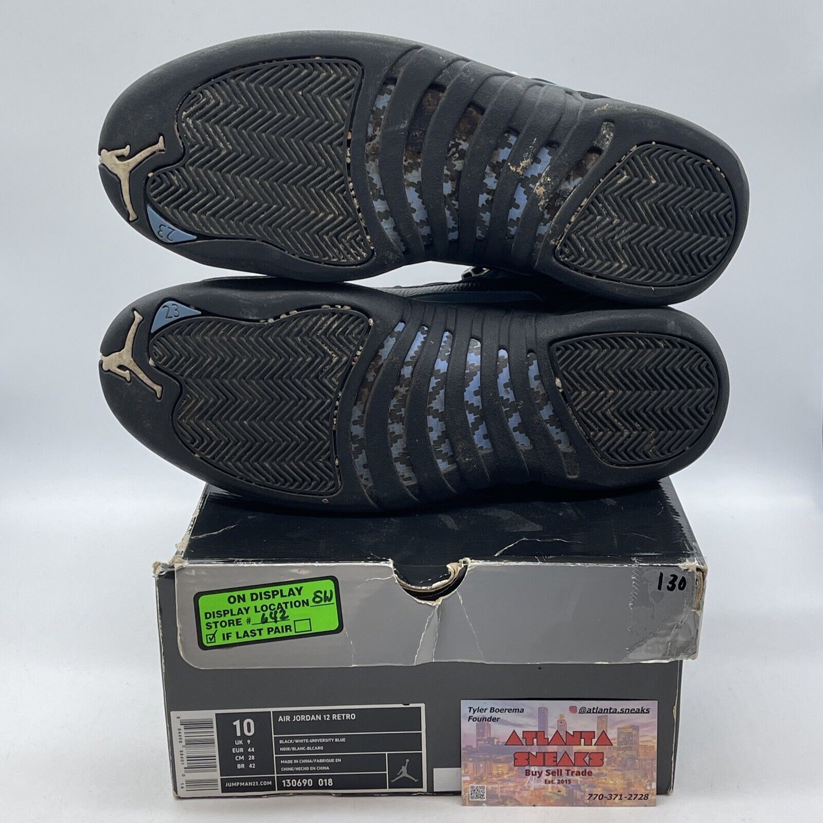 Size 10 - Air Jordan 12 Retro 2009 Nubuck Black Blue Suede Leather (130690-018)