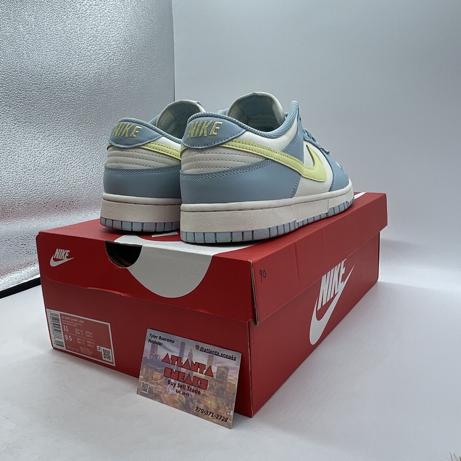 Size 11W - Nike Dunk Low Ocean Bliss White Blue Yellow Leather (DD1503-123)