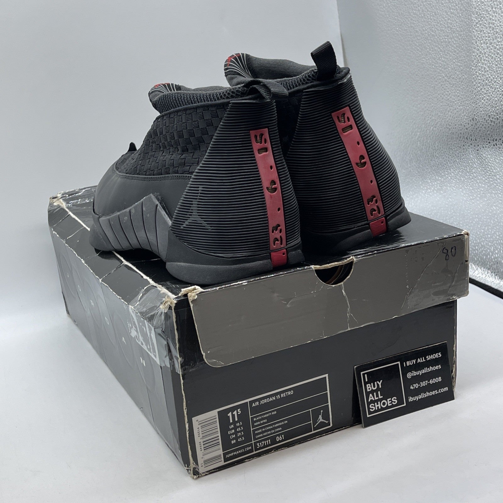Size 11.5 - Air Jordan 15 Retro 2007 Stealth Black Leather (317111-061)