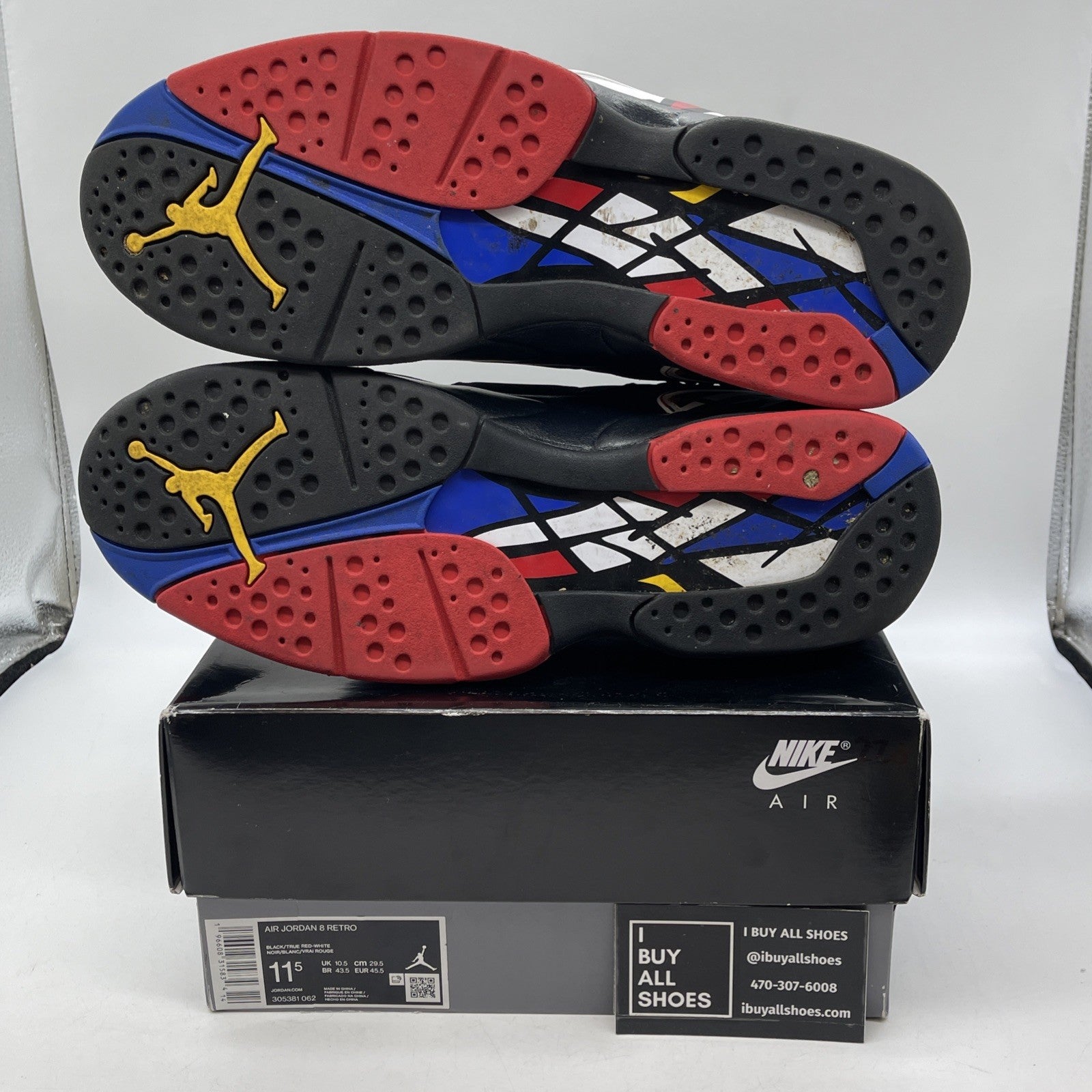 Size 11.5 - Jordan 8 Retro Mid Playoff Black White Red Suede (305381-062)