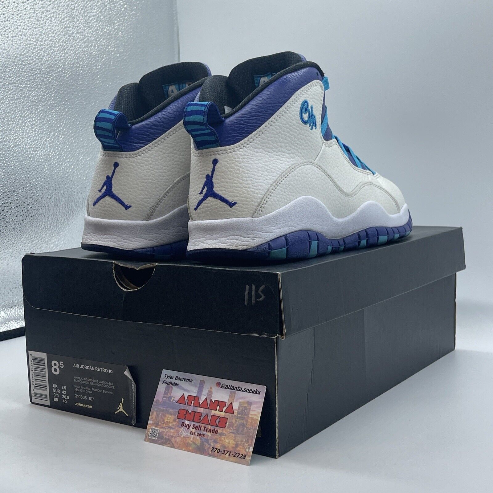 Size 8.5 - Air Jordan 10 Retro Charlotte Hornets White Blue Purple (310805-107)