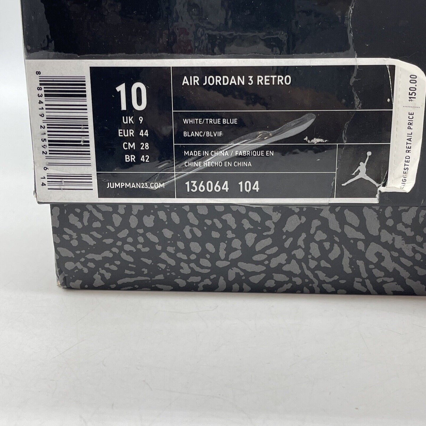 Size 10 - Air Jordan 3 Retro True Blue White Leather Grey Suede (136064-104)