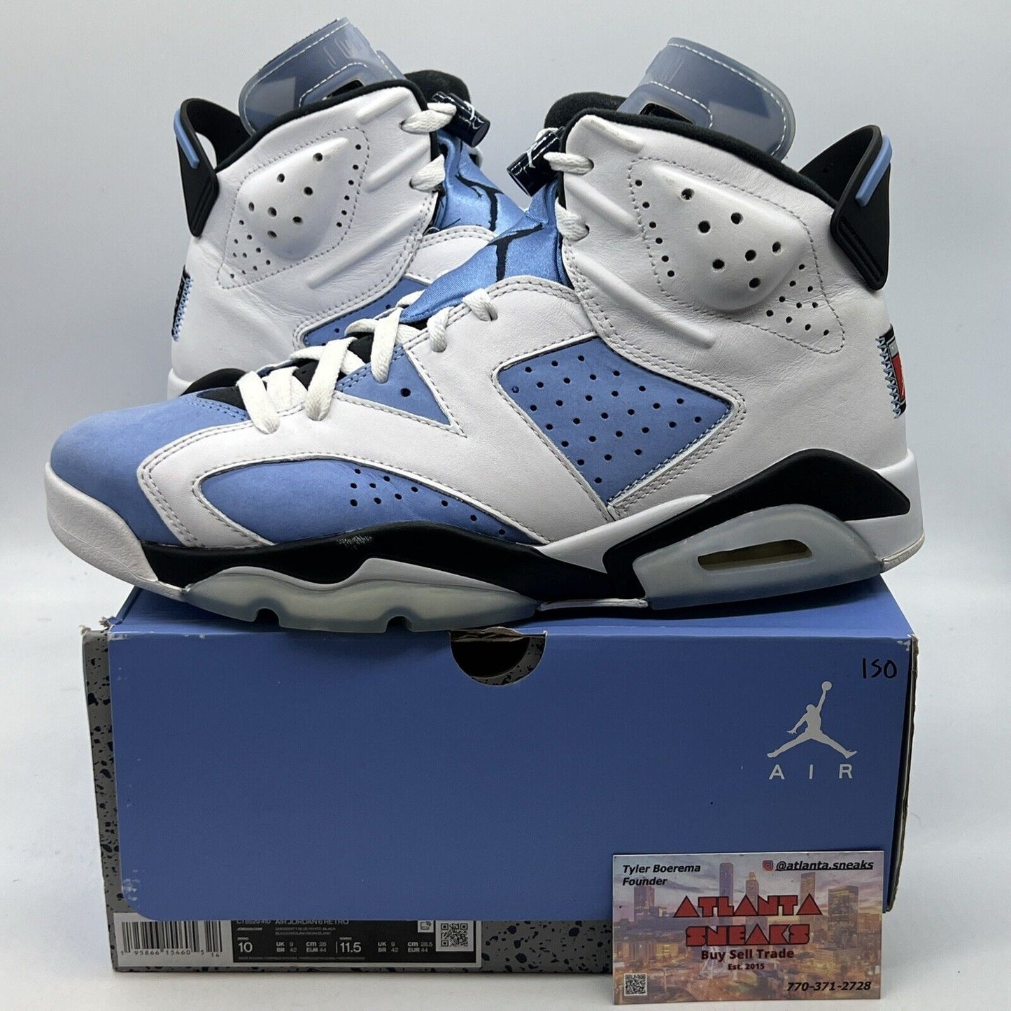 Size 10 - Jordan 6 Retro Mid UNC Home White Blue Suede Leather (CT8529-410)