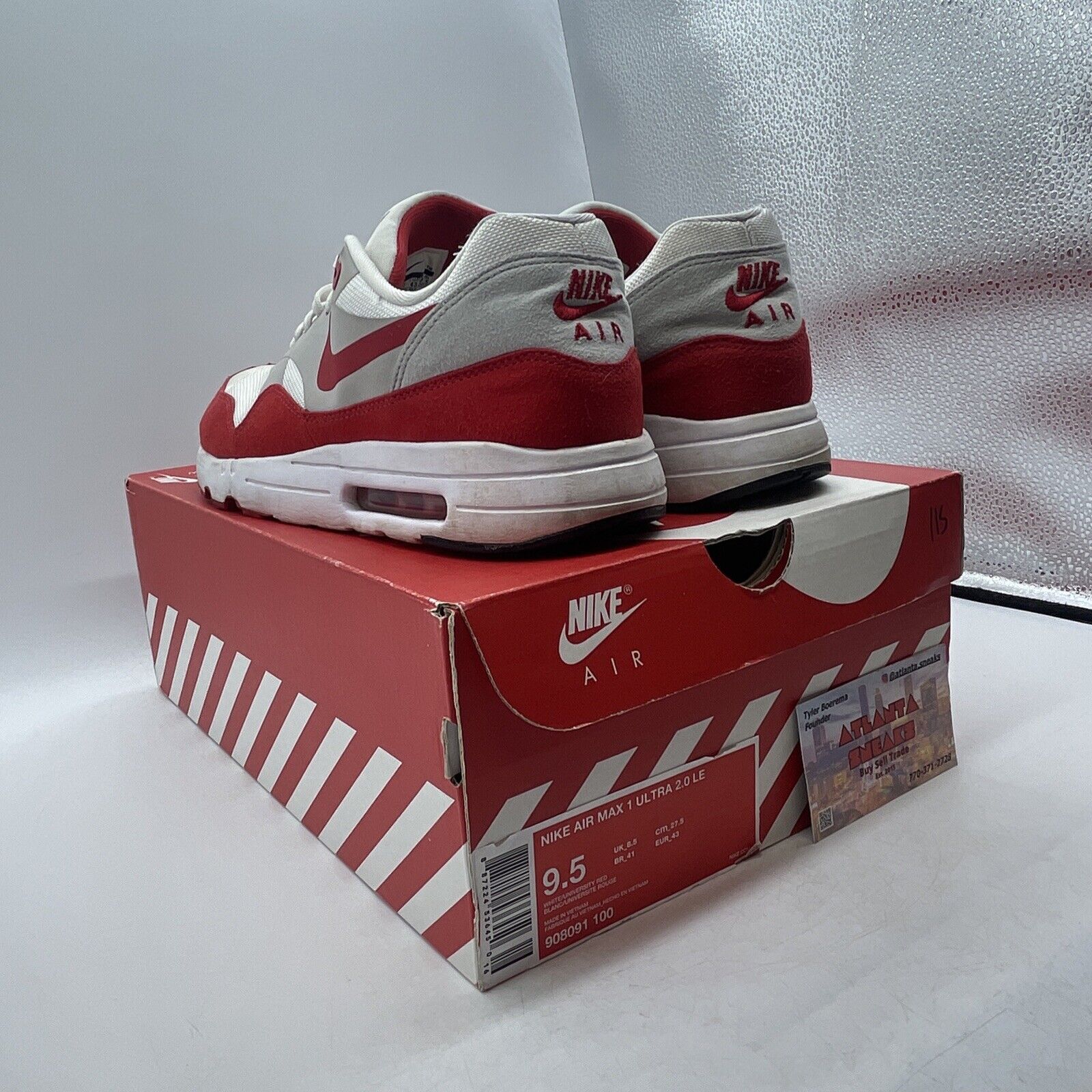 Size 9.5 - Nike Air Max 1 Ultra 2.0 Air Max Day White Red (908091-100)