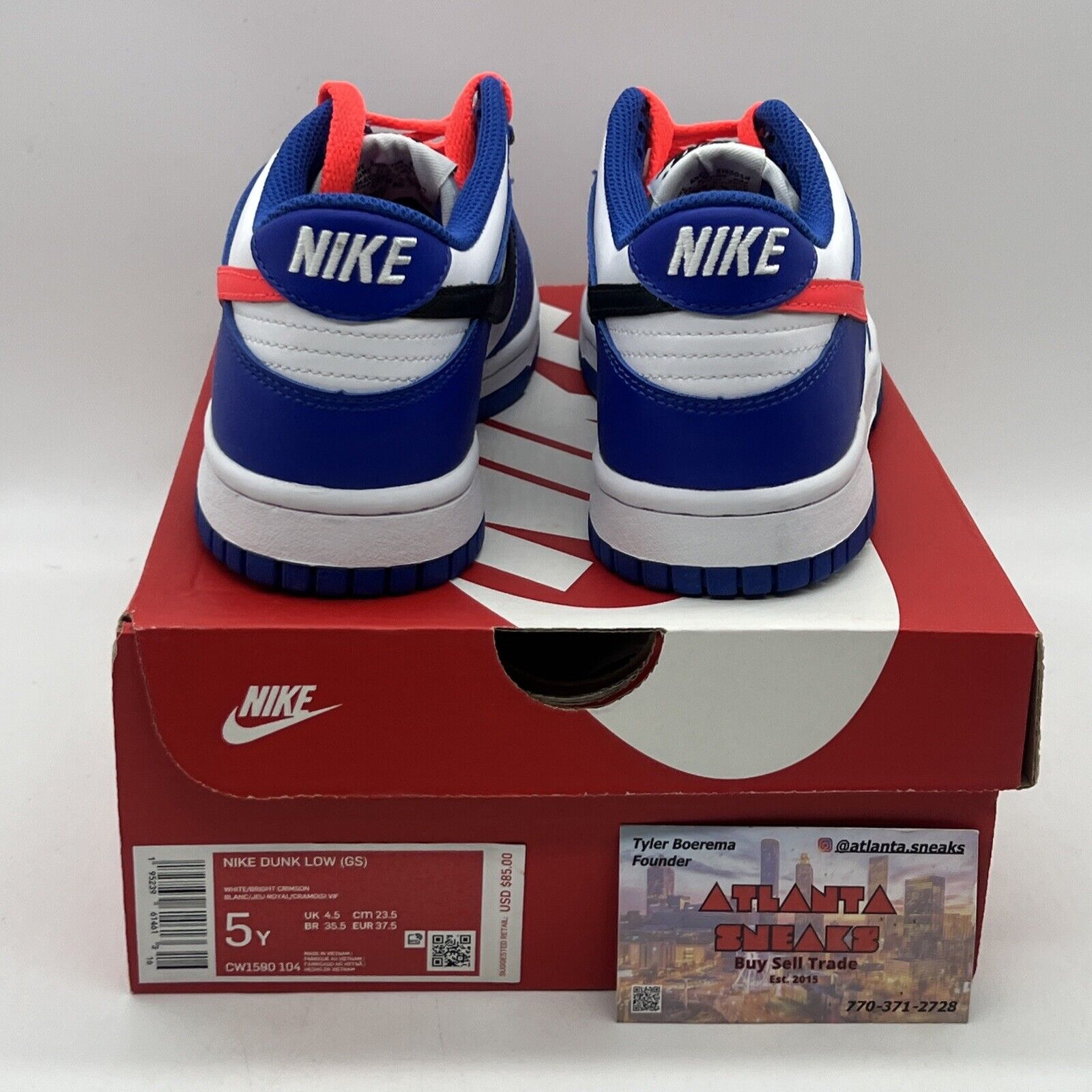 Size 5Y - Nike Dunk Low GS Game Royal 2021 - CW1590104 Brand New Og All White