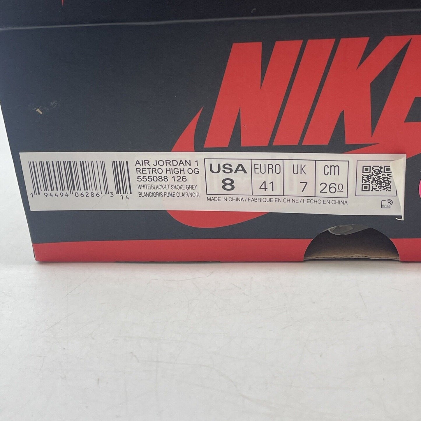 Size 8 - Jordan 1 Retro High OG Smoke Gray 2020 Red Black White (555088-126)