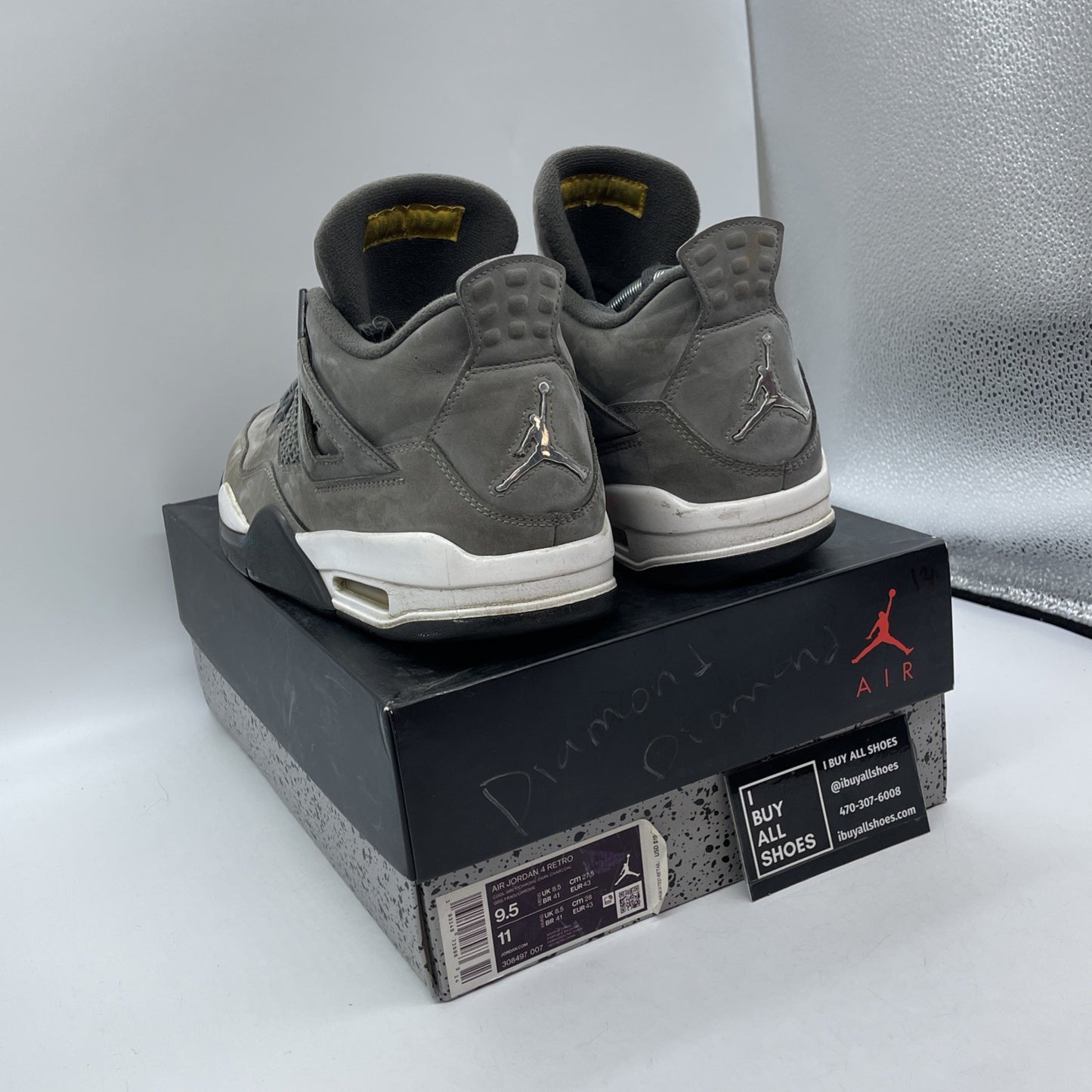 Size 9.5 - Jordan 4 Retro Low Cool Grey Silver White Suede (308497-007)