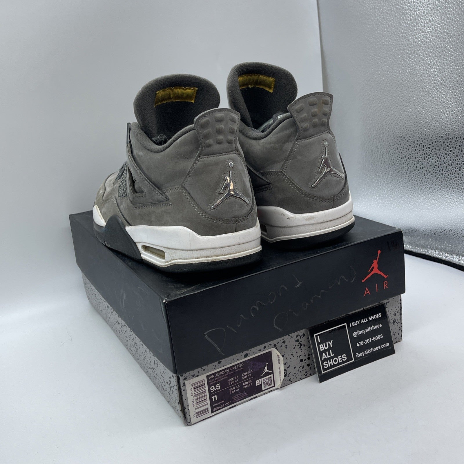 Size 9.5 - Jordan 4 Retro Low Cool Grey Silver White Suede (308497-007)
