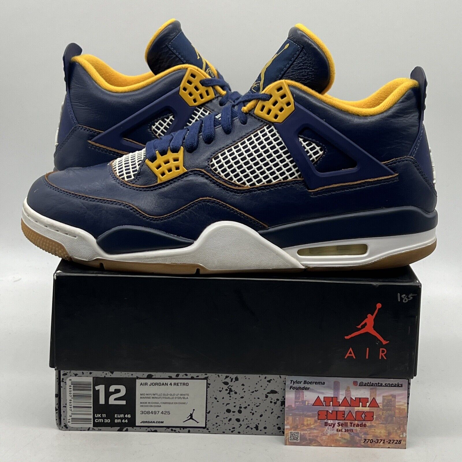 Size 12 - Air Jordan 4 Retro Dunk From Above Navy Yellow Gum Leather 308497-425