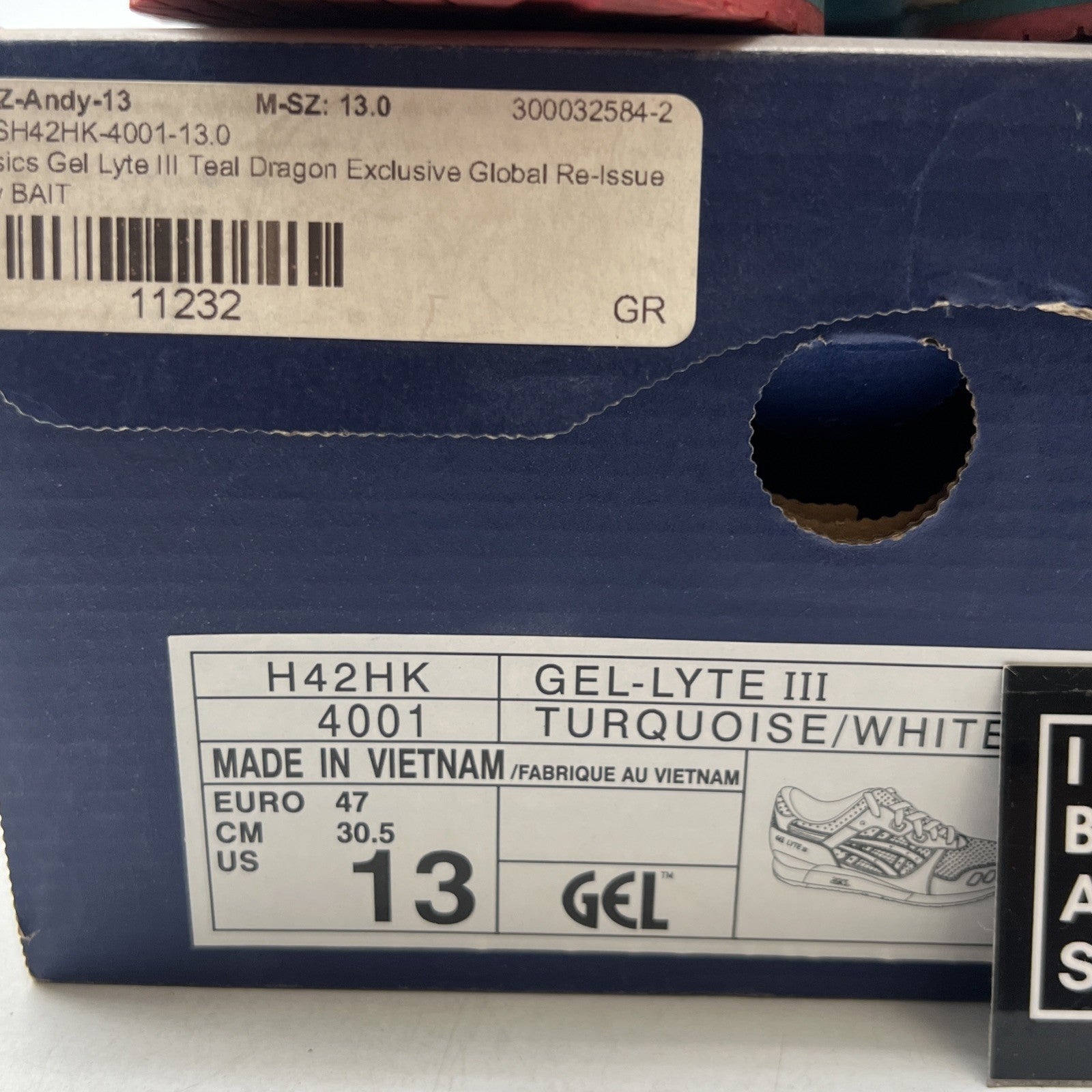 Size 13 - Asics Bait x Gel Lyte 3 Teal Dragon (H42HK4001)