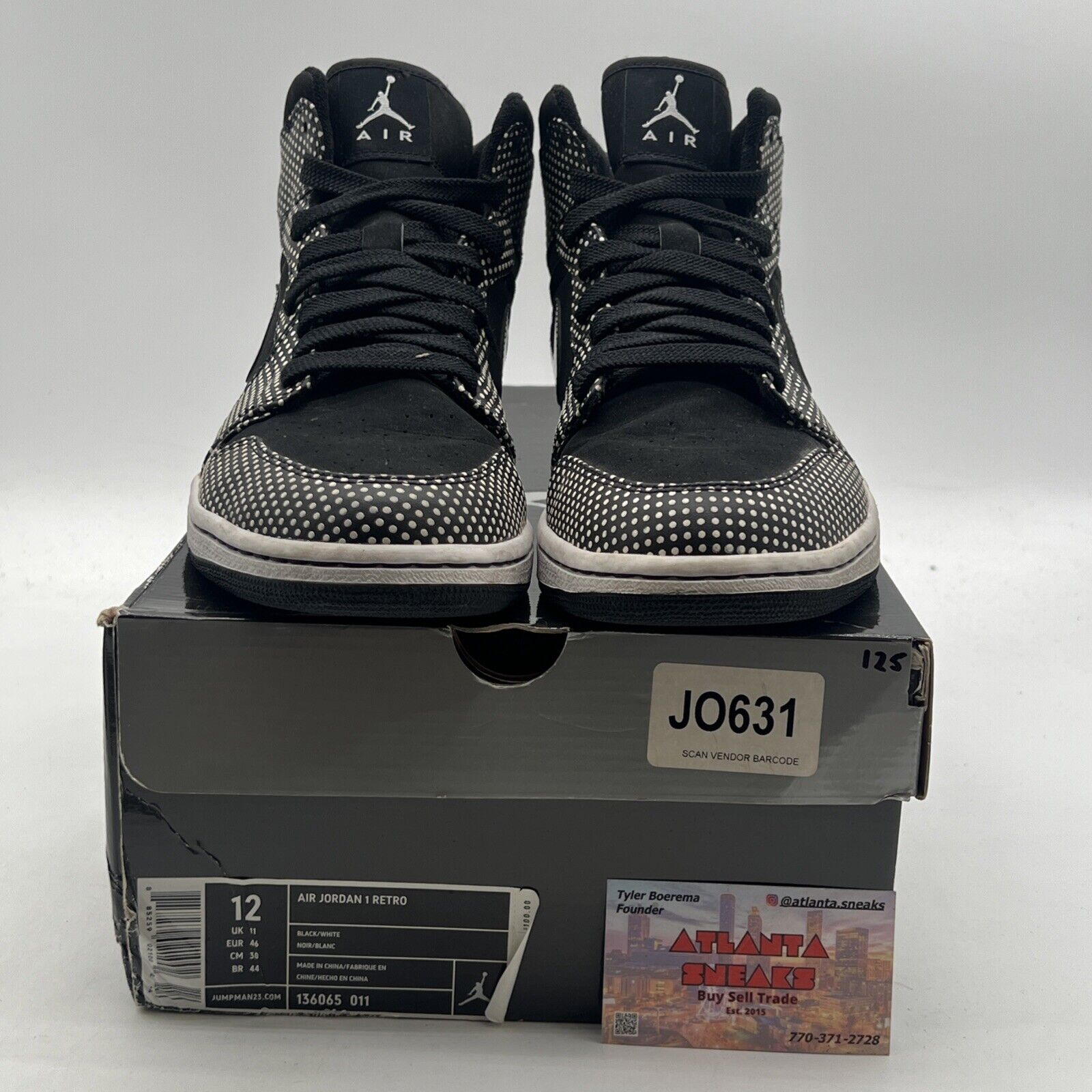 Size 12 - Air Jordan 1 Retro Black White (136065-011)