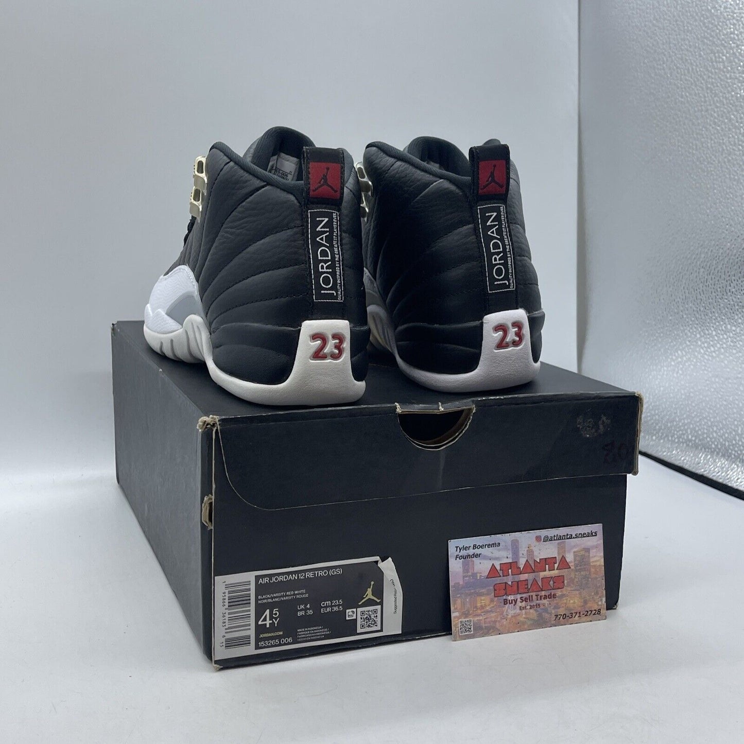 Size 4.5 - Jordan 12 Retro Mid Playoff Black White Gold Leather (153265-006)