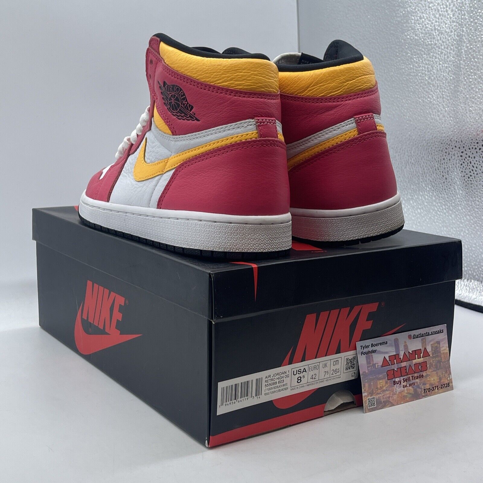 Size 8.5 - Jordan 1 Retro High OG Light Fusion Red 2021 Pink Yellow (555088-603)