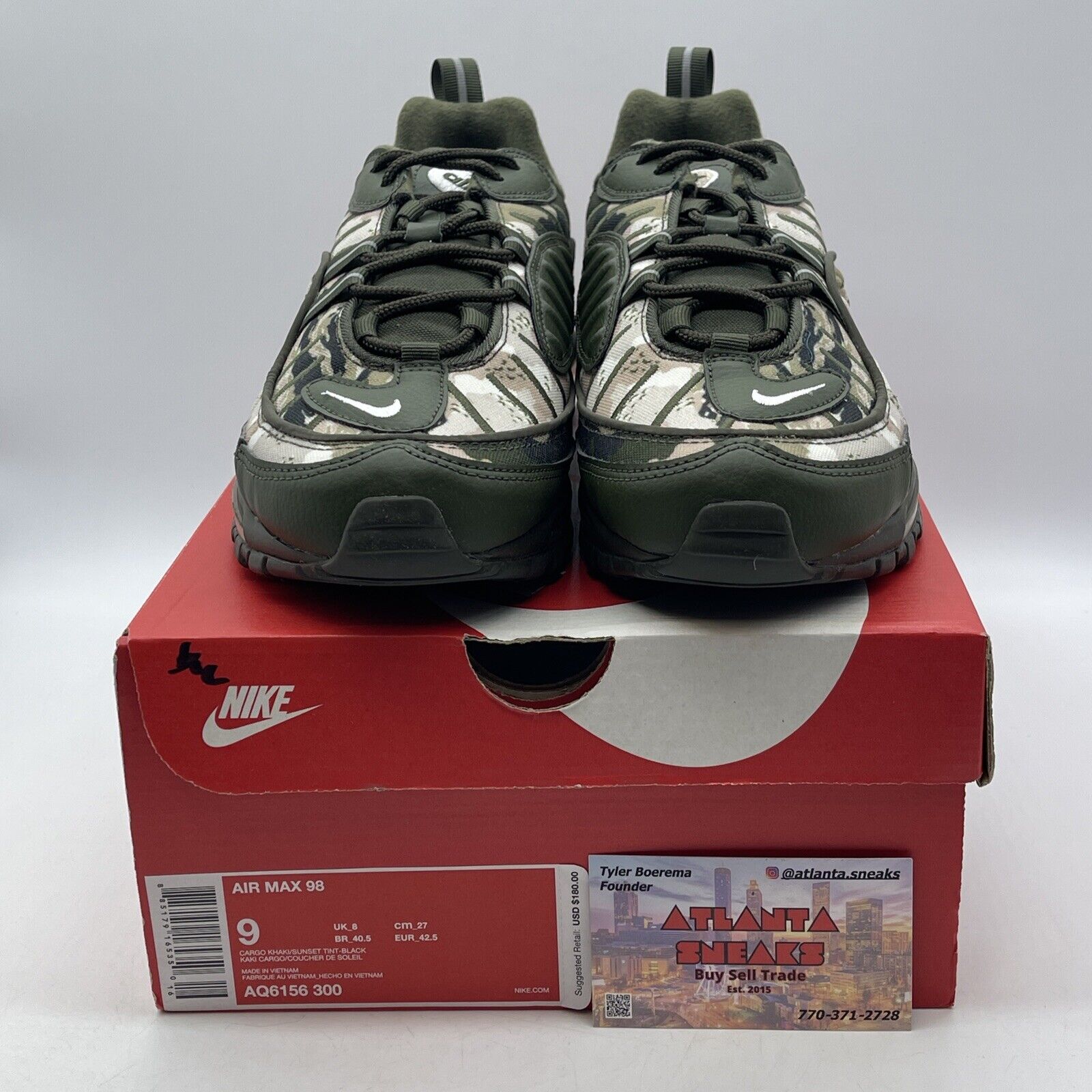 Size 9 - Nike Air Max 98 SE Floral Camo Green Black Brown Suede (AQ6156-300)