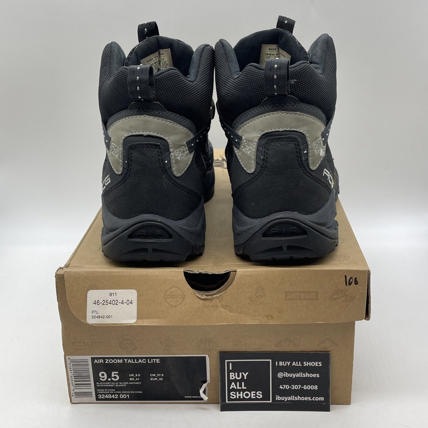 Size 9.5 - Nike Air Zoom Tallac Lite Black Metallic Silver Black (324842-001)