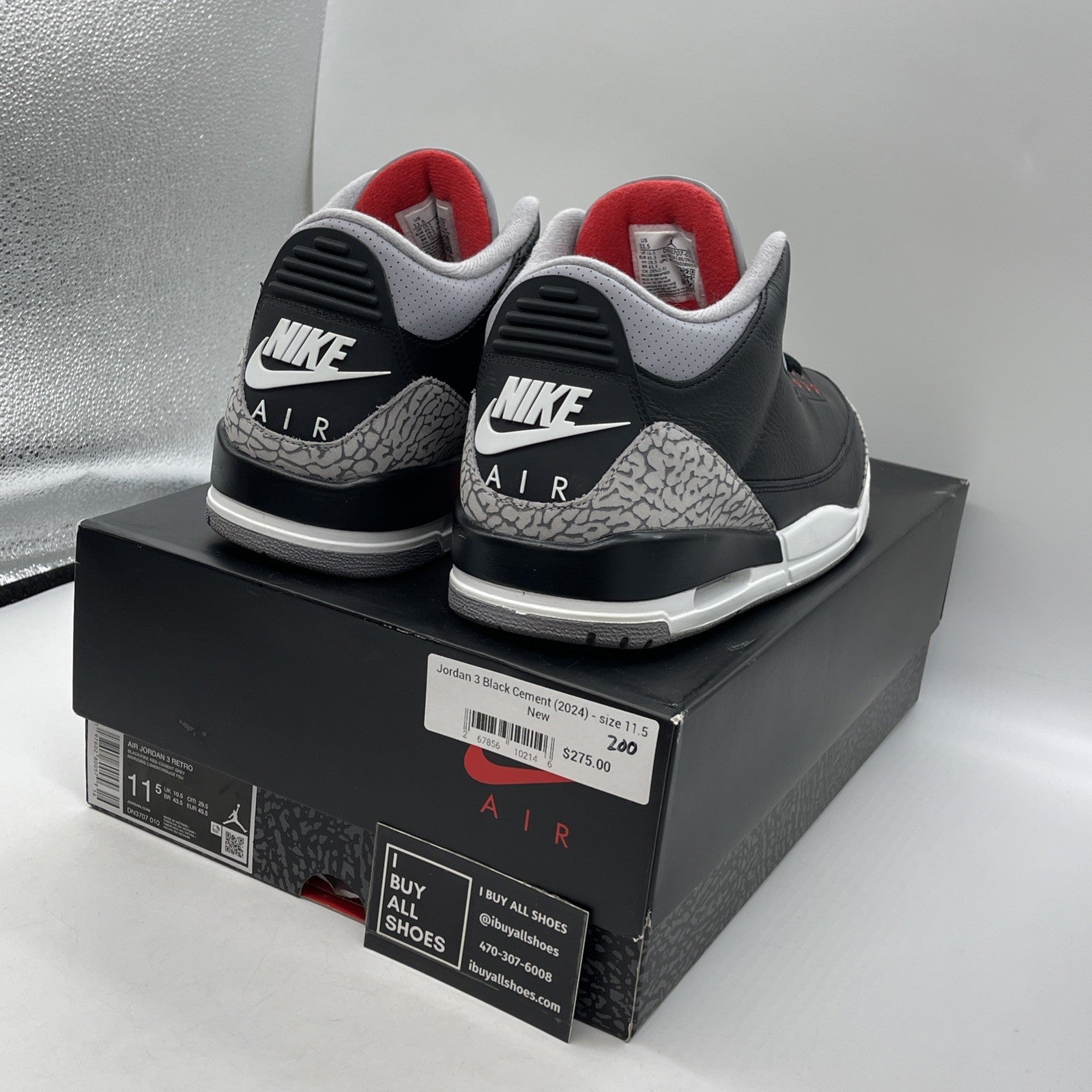 Size 11.5 - Air Jordan 3 Retro OG 2024 Black Cement Suede Leather (DN3707-010)