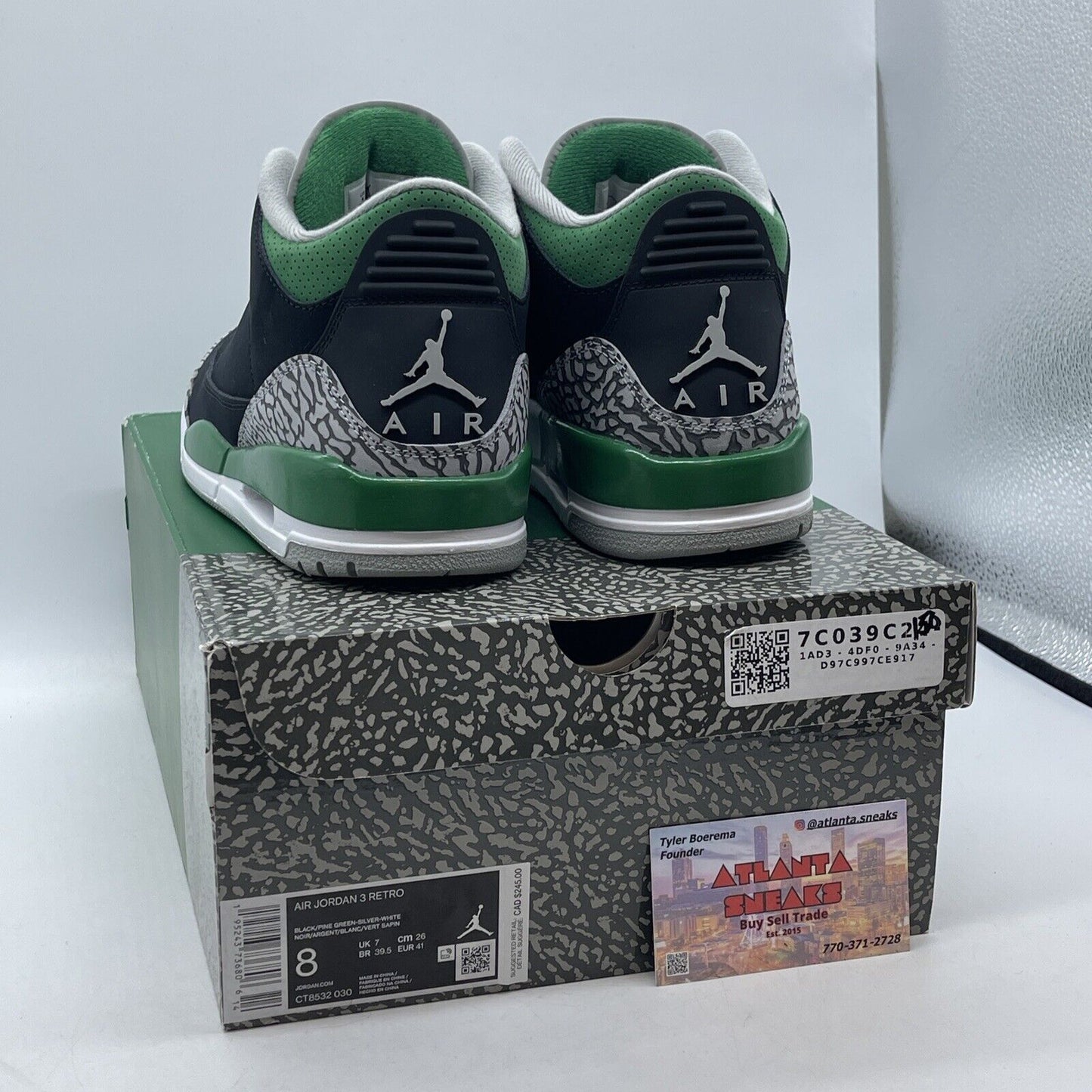 Size 8 - Jordan 3 Retro Mid Pine Green black Grey Suede Leather (CT8532-030)