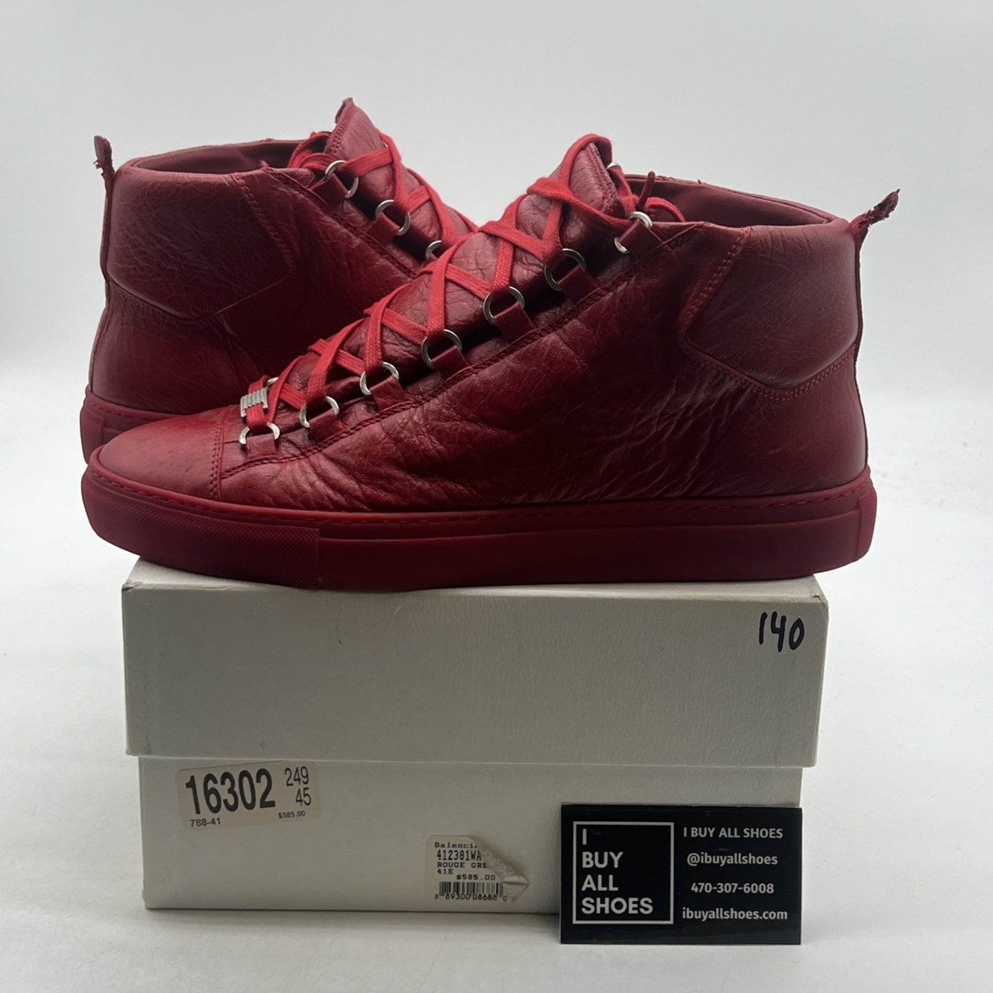 Size 41 - Balenciaga Arena Red Leather High Top Sneakers