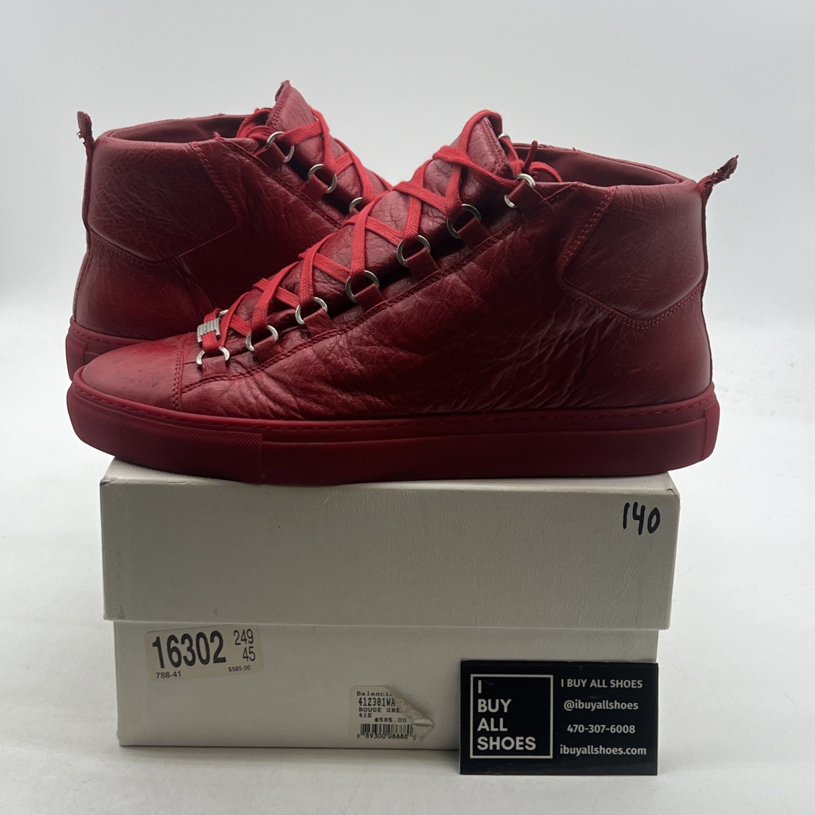 Size 41 - Balenciaga Arena Red Leather High Top Sneakers