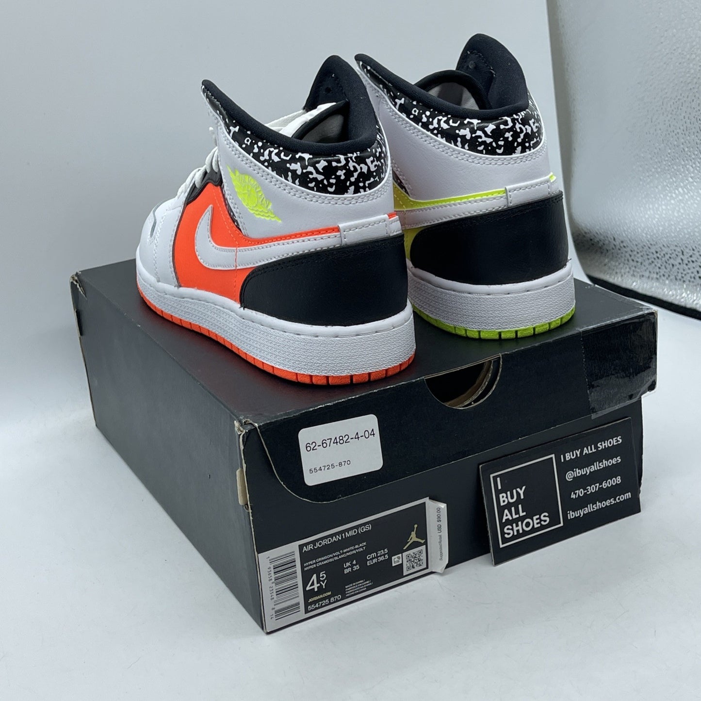 Size 4.5Y (GS) - Jordan 1 Mid Notebook White Orange Black Leather (554725-870)