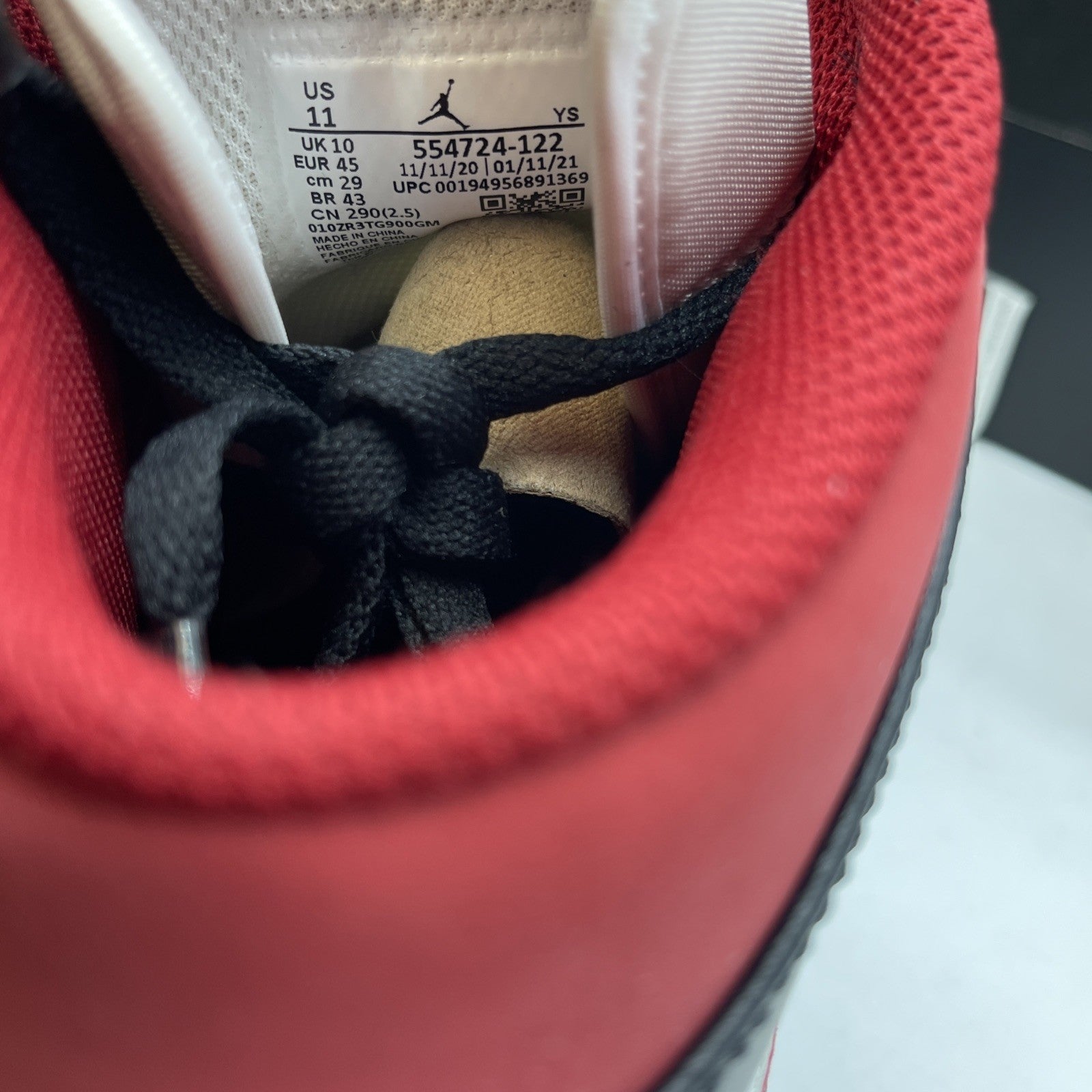 Size 11 - Air Jordan 1 Mid Black Gym Red Leather (554724-122)