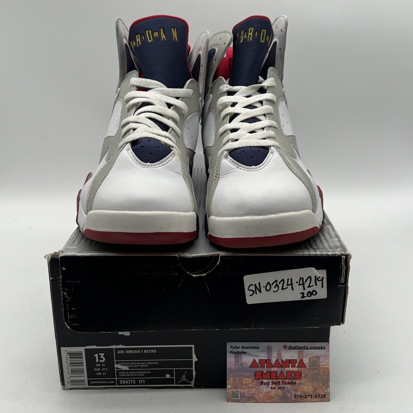 Size 13 - Air Jordan 7 Retro 2004 Olympic White Navy Red (304775-171)