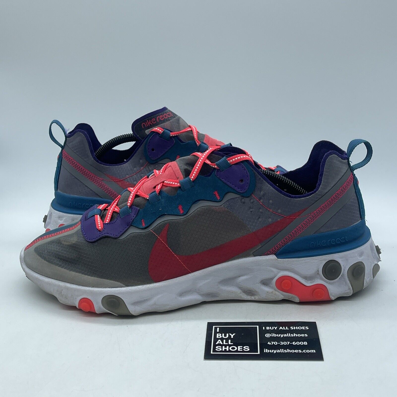 Size 13 - Nike React Element 87 Red Orbit Blue White Suede Leather (CJ6897-061)