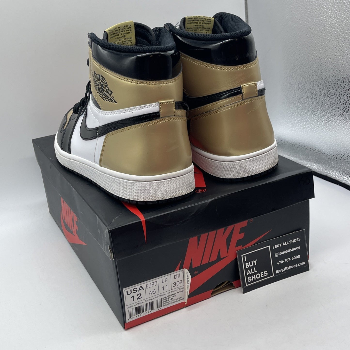 Size 12 - Air Jordan 1 Retro OG NRG High Gold Toe Black Leather (861428-007)
