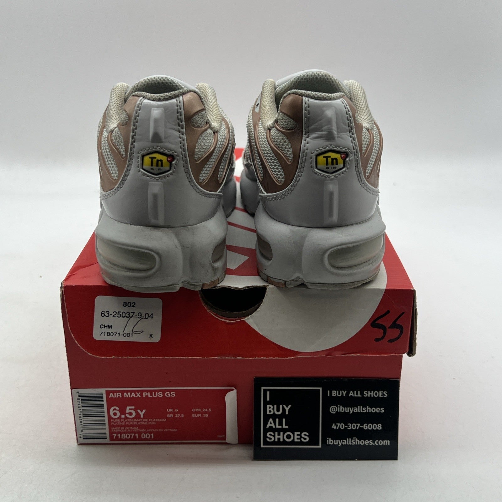 Size 6.5Y - Nike Air Max Plus TN Shoes Sneaker W White Platinum (718071-001)