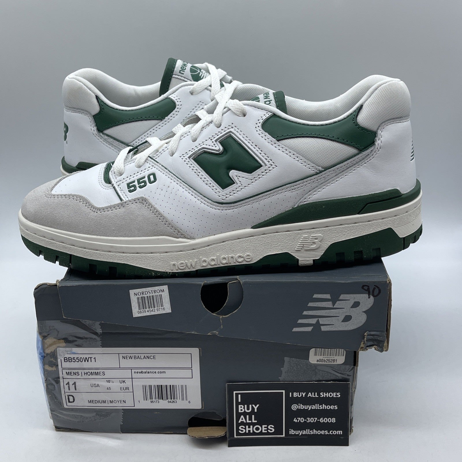 Size 10 - New Balance 550 White 2021 Green Grey Suede Leather (BB550WT1)