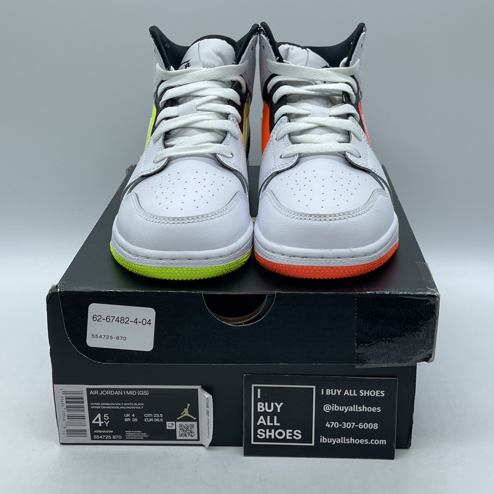 Size 4.5Y (GS) - Jordan 1 Mid Notebook White Orange Black Leather (554725-870)