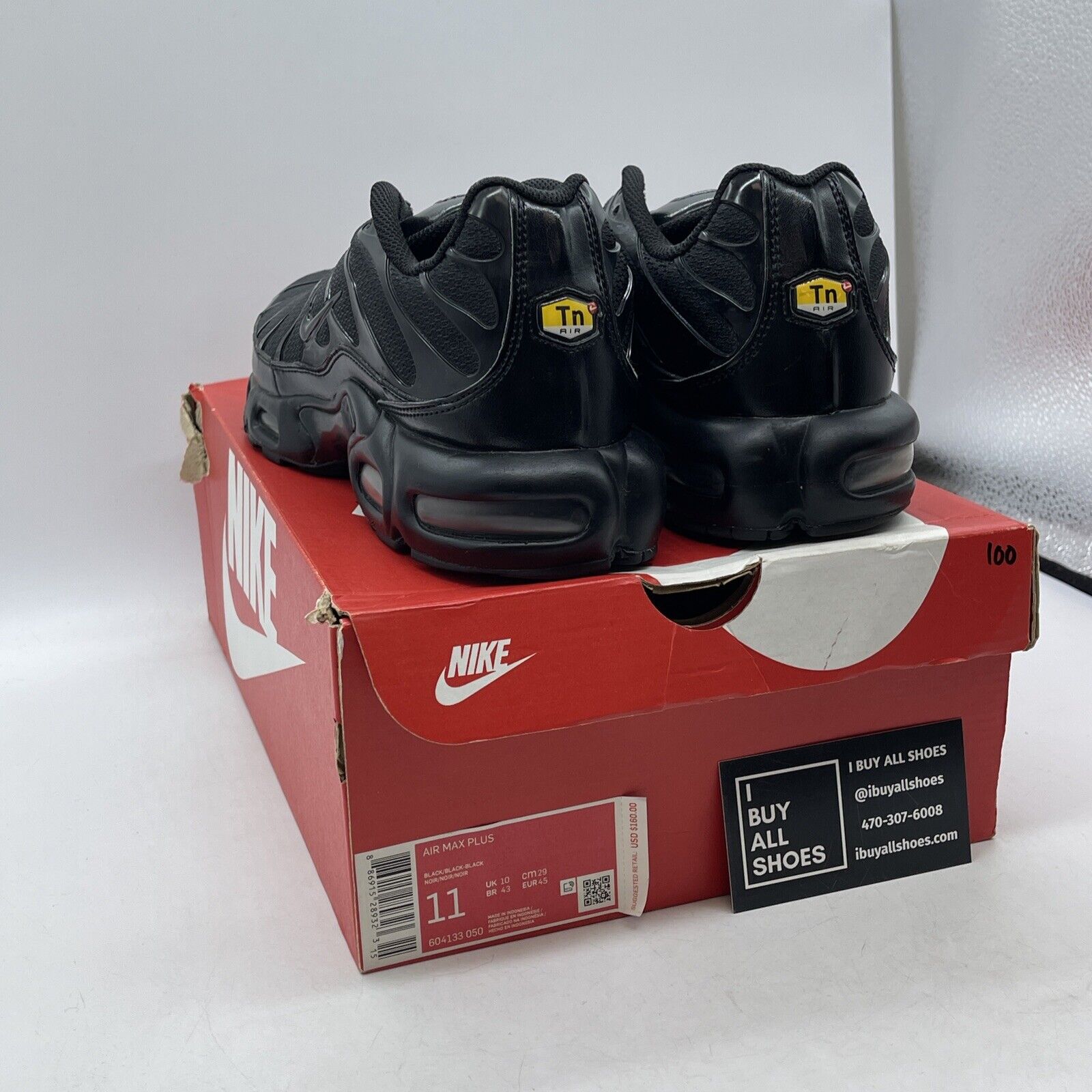 Size 11 - Nike Air Max Plus Low Triple Black Suede Leather (604133-050)