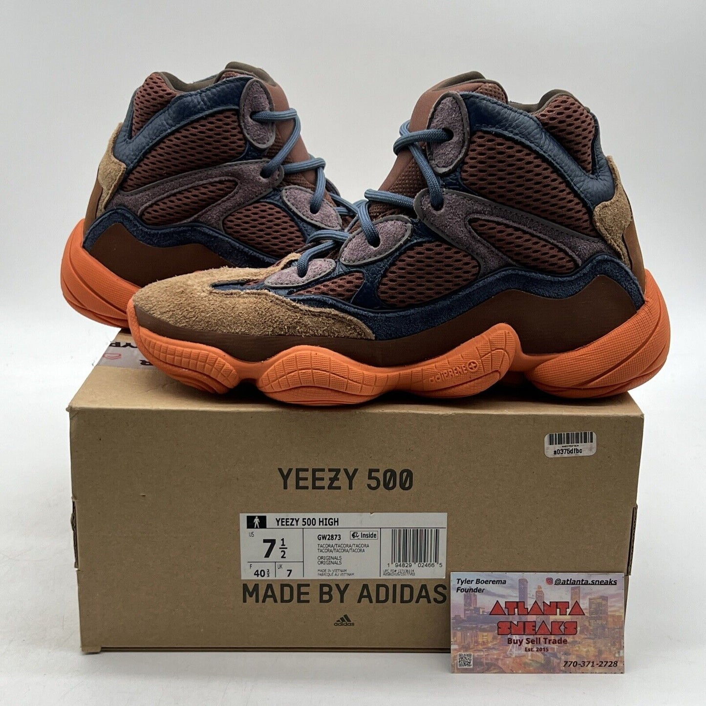 Size 7.5 - adidas Yeezy 500 High Tactical Orange Blue Suede (GW2873)