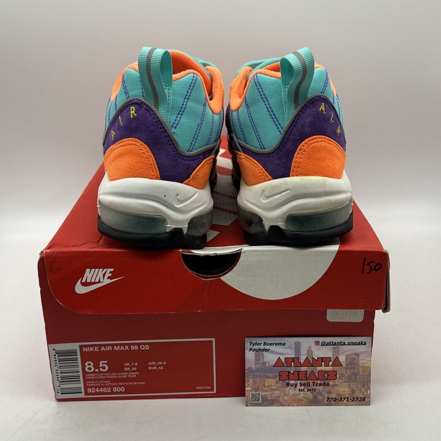 Size 8.5 - Nike Air Max 98 QS Cone Orange Purple White Aqua (924462-800)