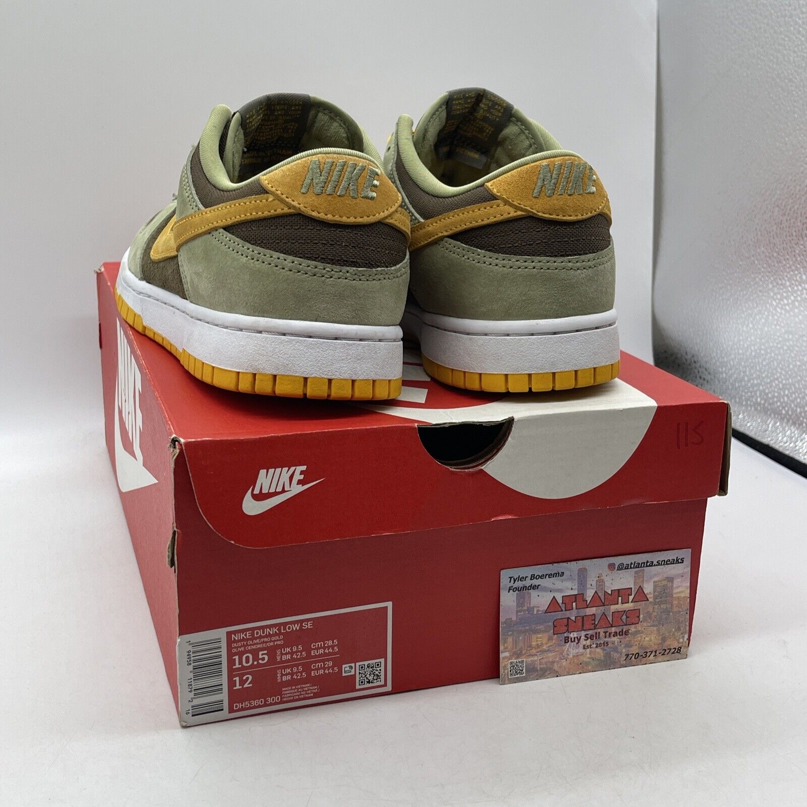 Size 10.5 - Nike Dunk Low Dusty Olive Brown Yellow Suede White (DH5360-300)