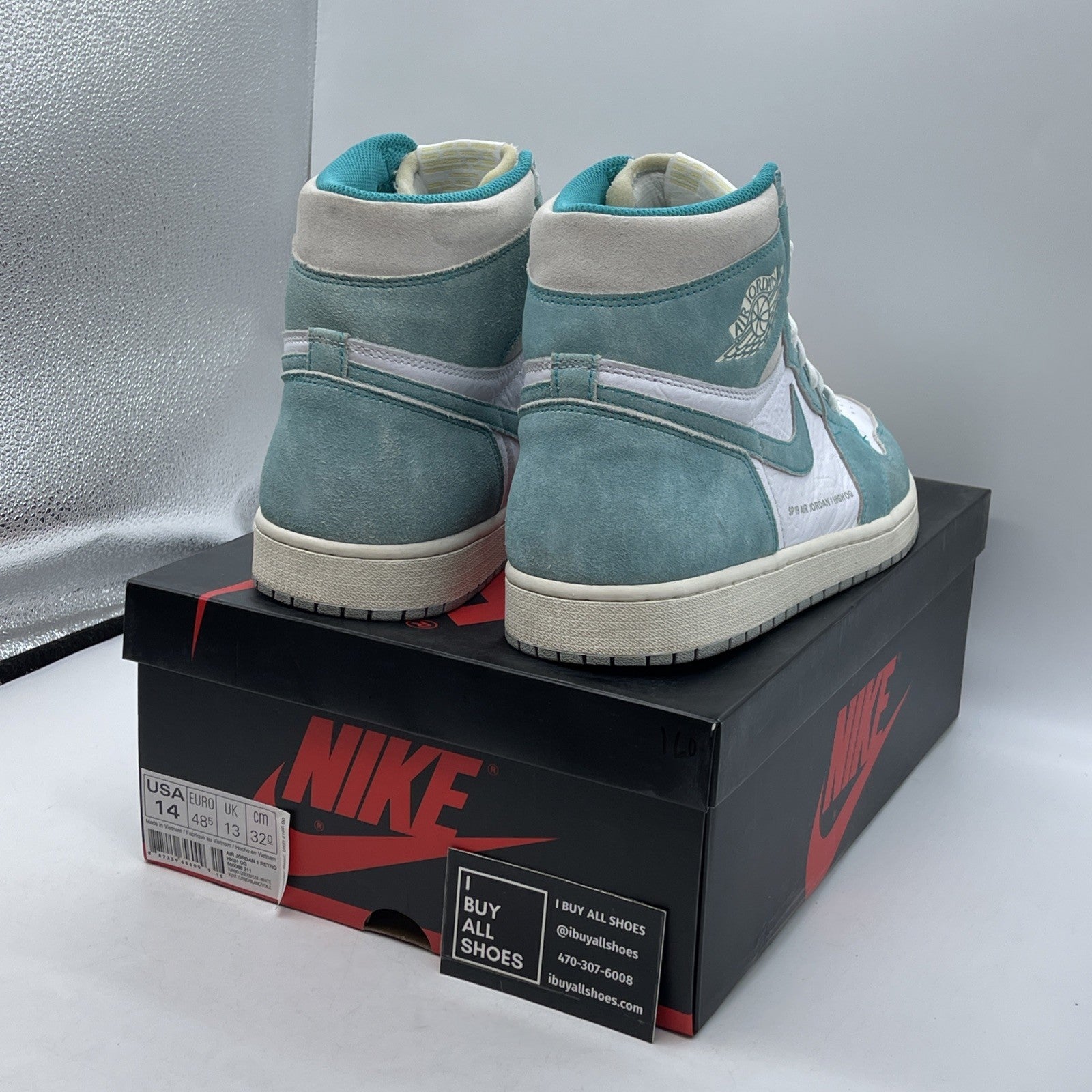 Size 14 - Jordan 1 Retro OG High Turbo Green White Suede Leather (555088-311)